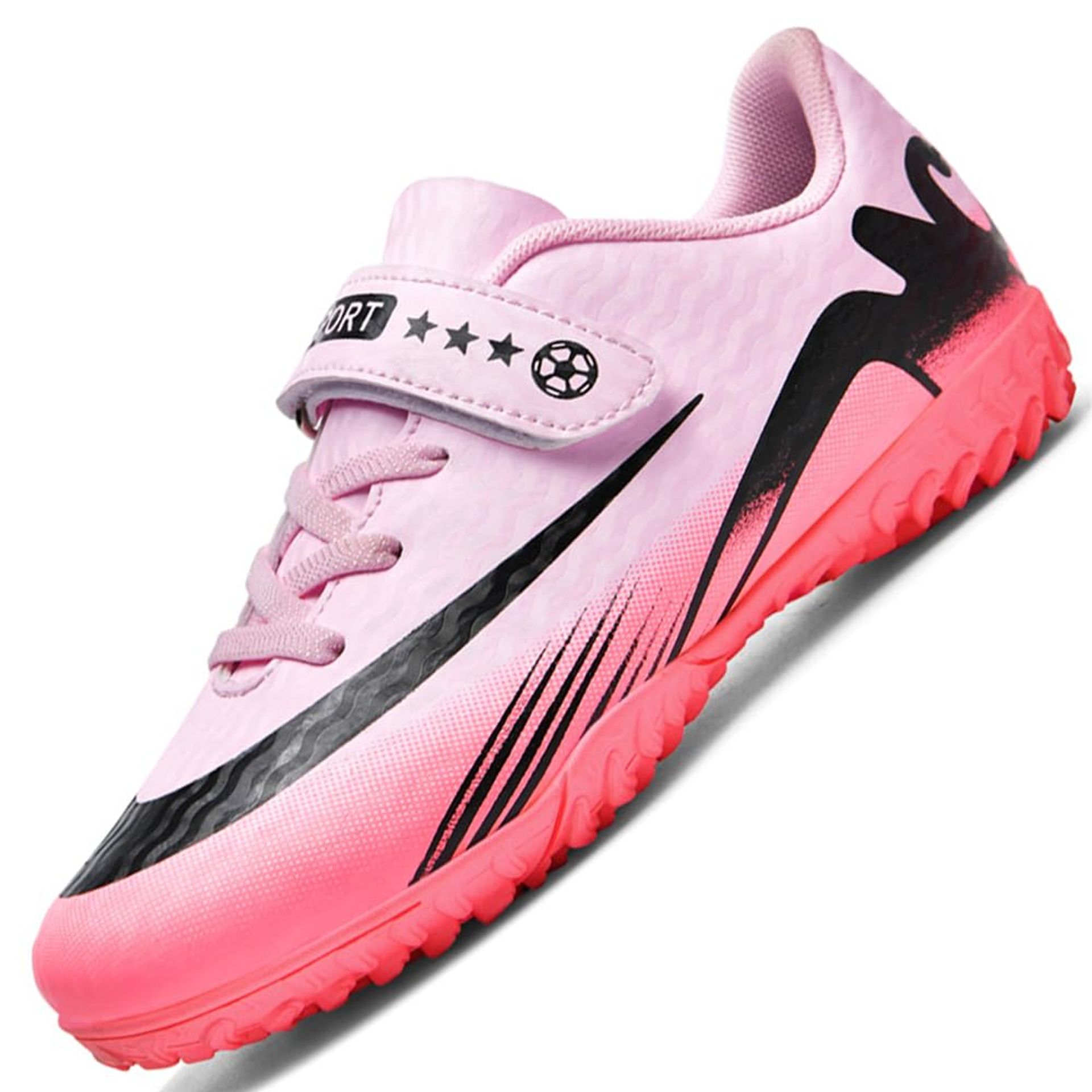 Kids Football Boots Boys Girls Trainers Non-Slip Indoor Outdoor Soccer Shoes - Pink UK 13