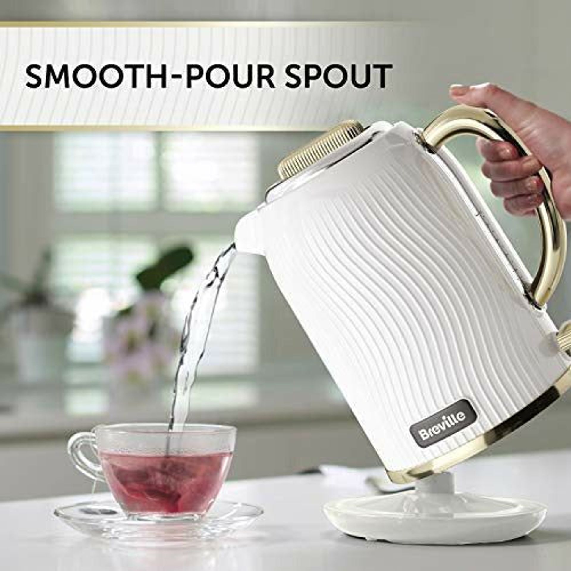 Breville Flow Electric Kettle | 1.7 L | 3kW Fast Boil | White & Gold [VKT