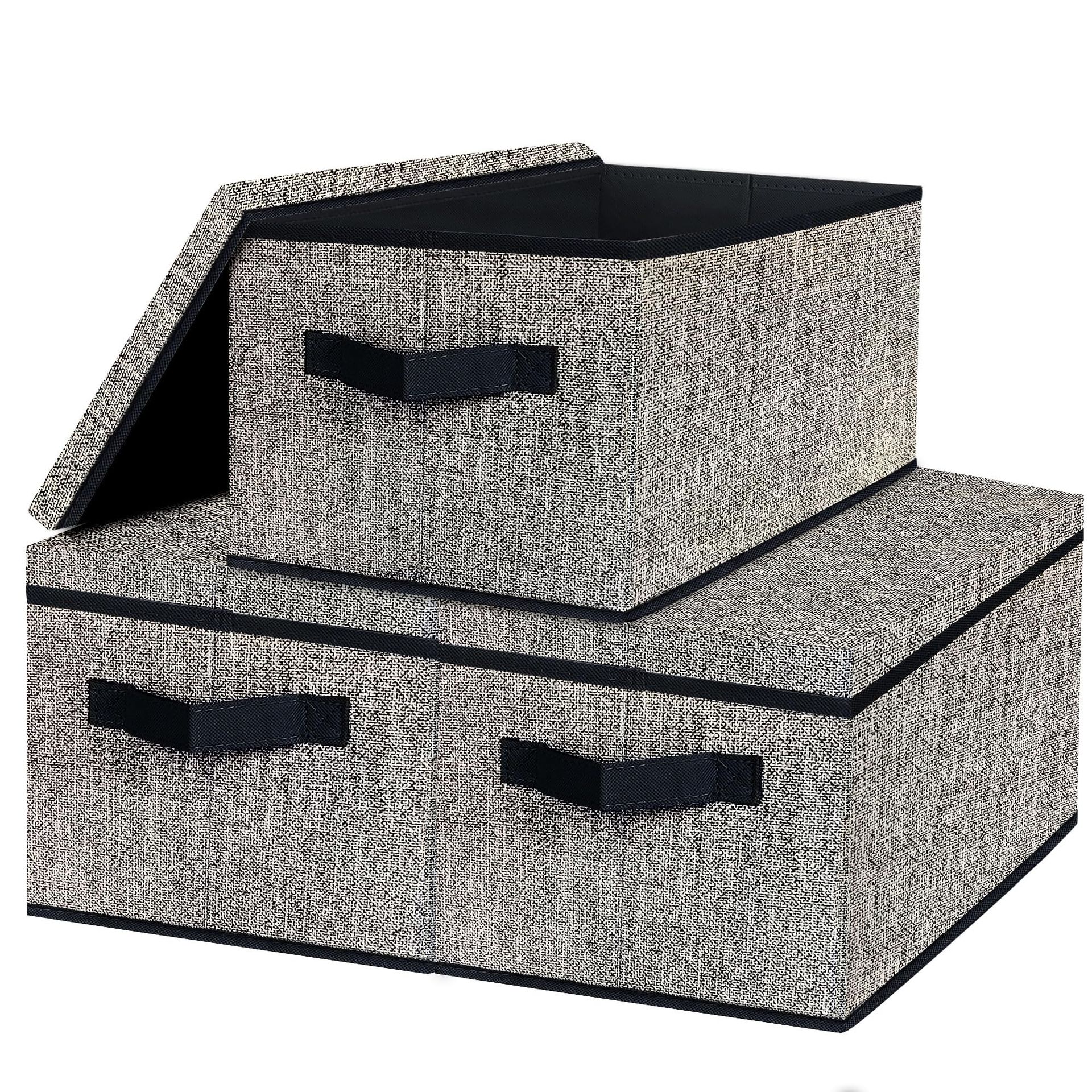 Storage Boxes with Lid, Large Storage Baskets for Shelves, Foldable Fabric Storage Container, Foldable Cube Organiser for Cupboards, Clothes, 37.1 x 25.9 x 22.1 cm (Black)