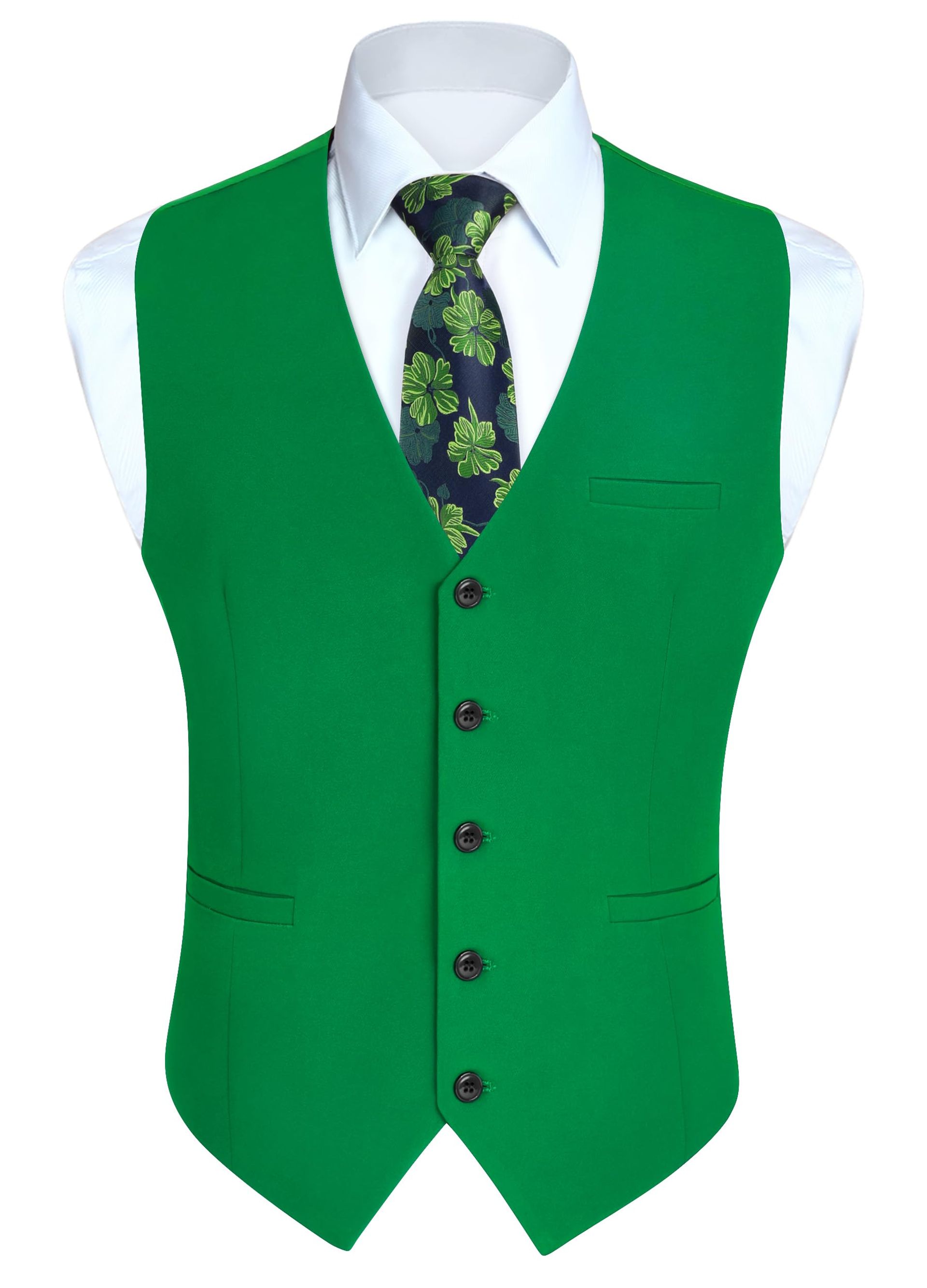 Men's Formal Waistcoat Solid Colour Suit Vest Adjustable Back Belt - Green 3XL