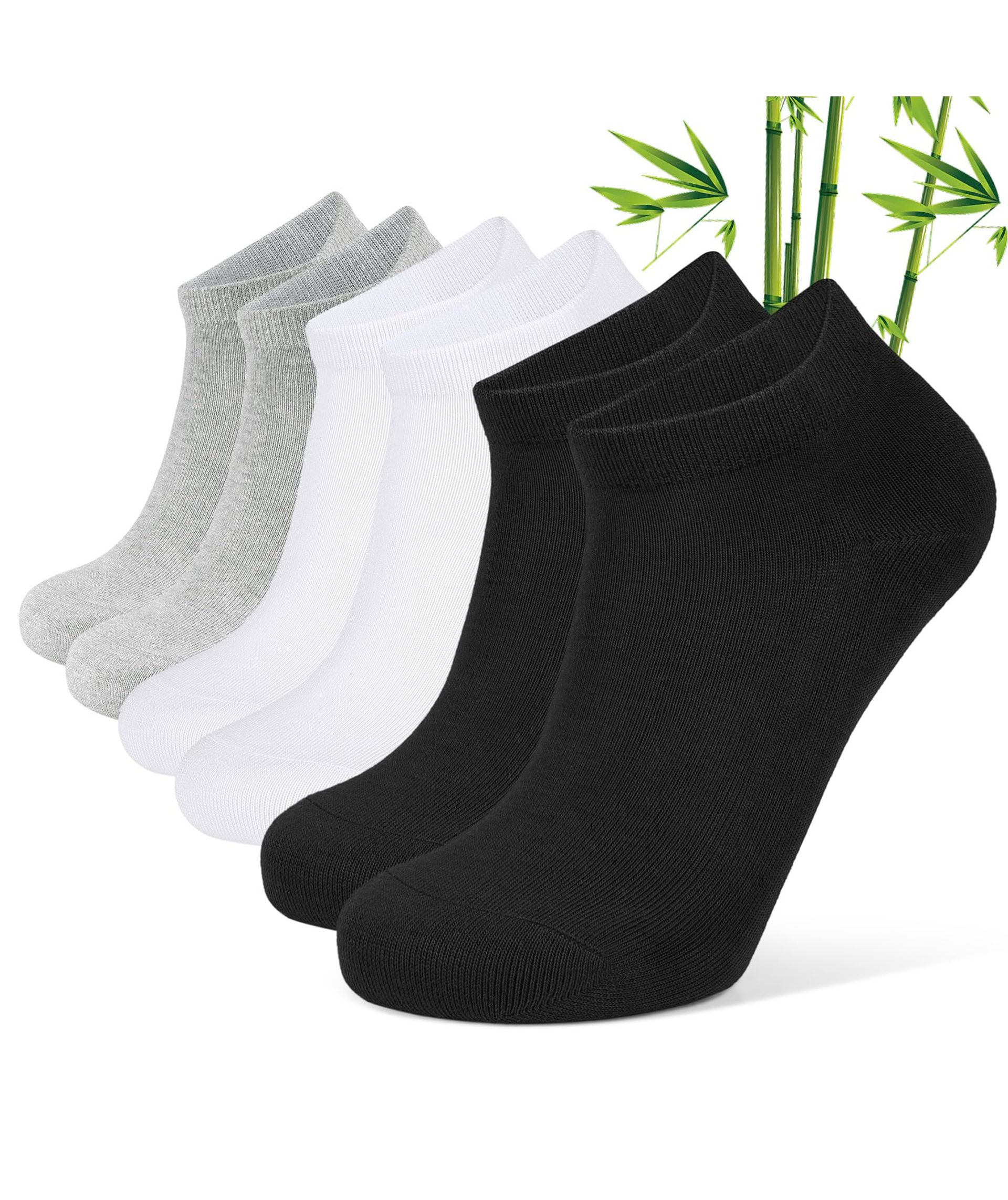 Unisex Bamboo Viscose Trainer Ankle Socks 6 Pairs Breathable Non Slip Low Cut Design for Sports, Running & Casual Wear - 3 Black 3 White Size 9-12