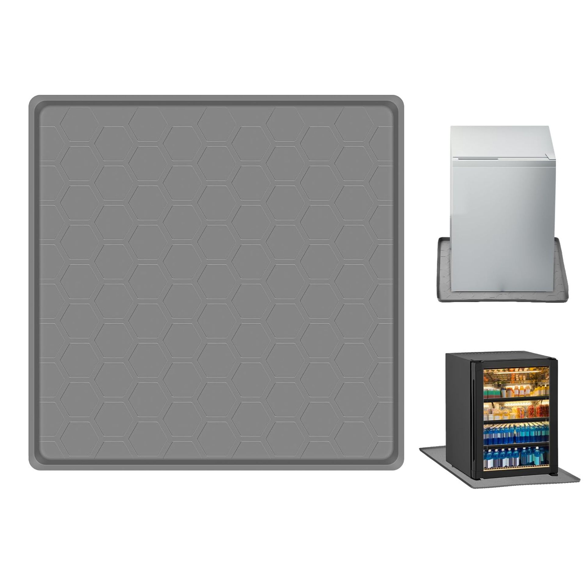 Refrigerator Floor Mat Silicone Protector with Raised Edge Drip Pan for Fridge, Washing Machine or Wine Cabinet - Grey 60x60cm