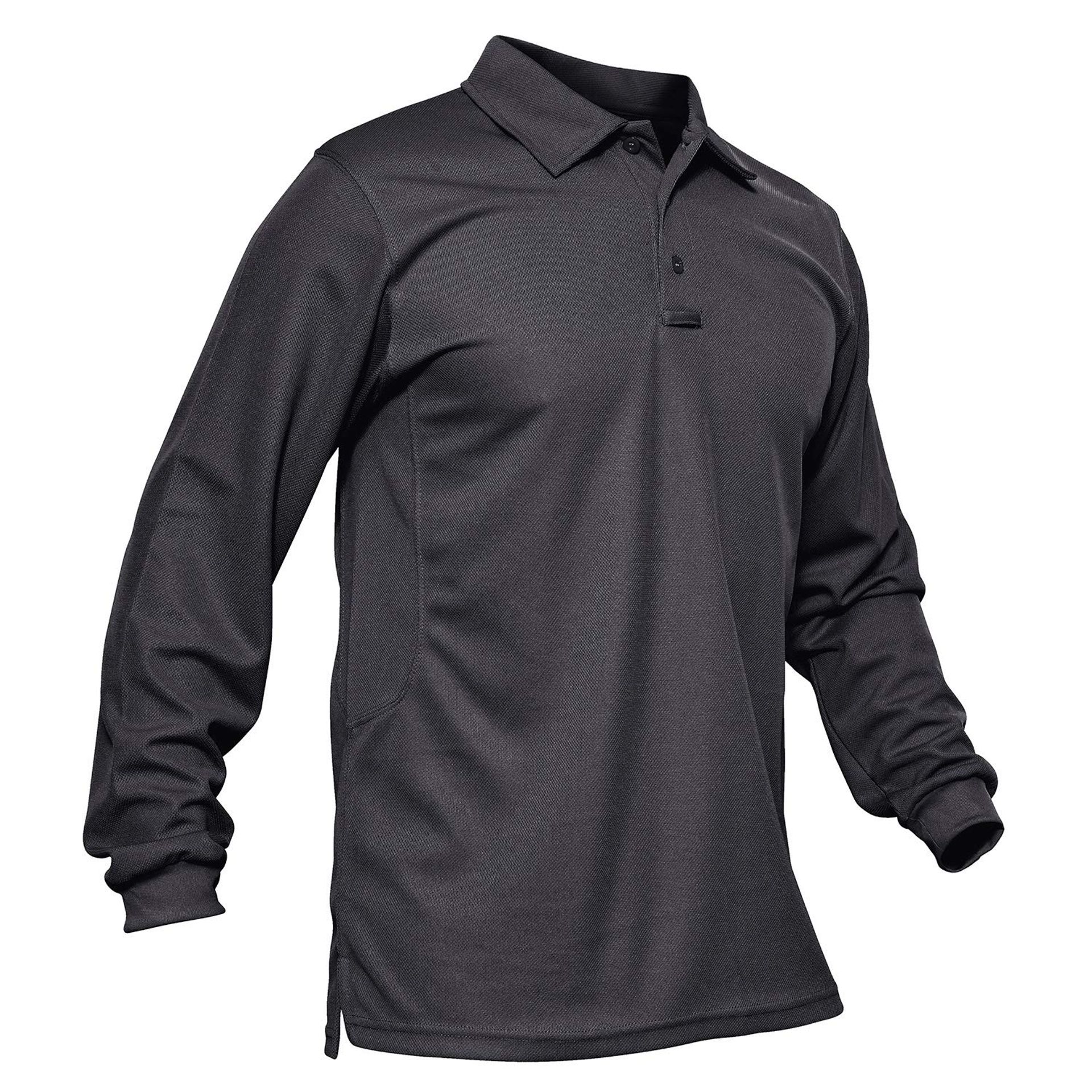 Men's Long Sleeve Quick Dry Polo Shirt Breathable Tactical Top with Pen Pocket - Dark Grey L