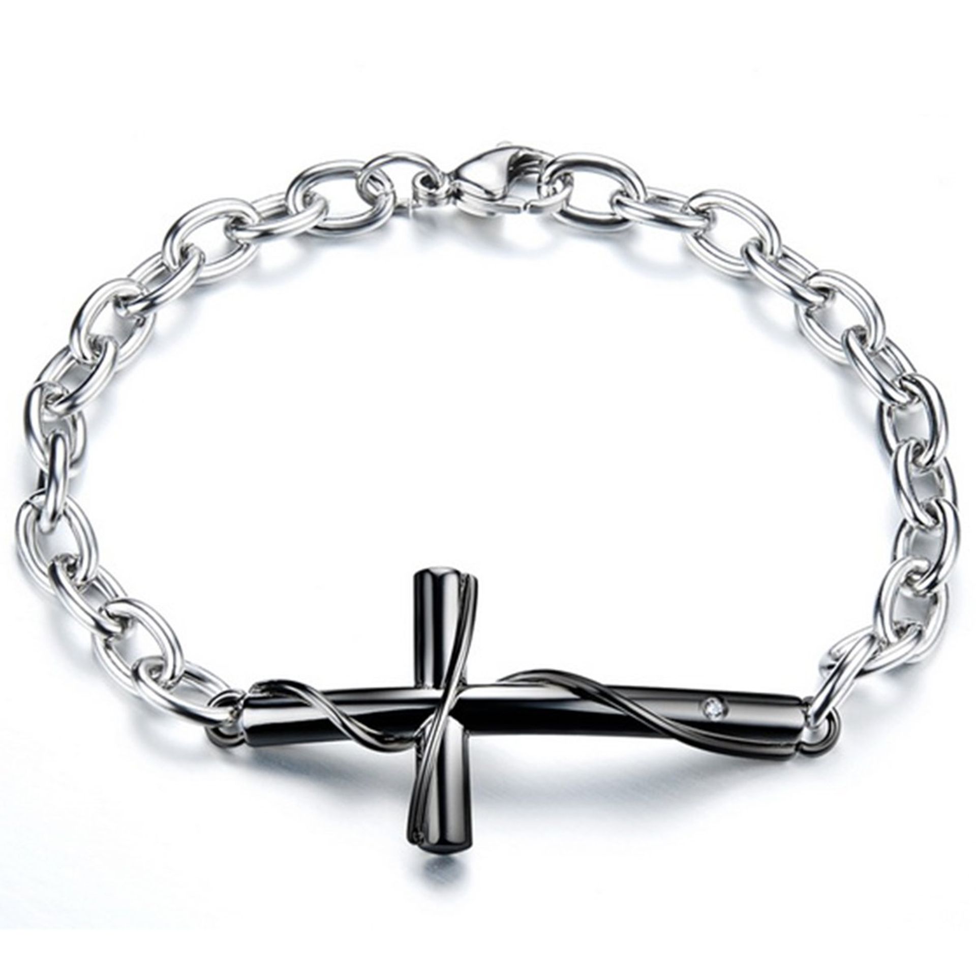 JewelryWe Free Engraving Mens Womens Couples Stainless Steel Bracelet, Cross Charm (Men's Bracelet)