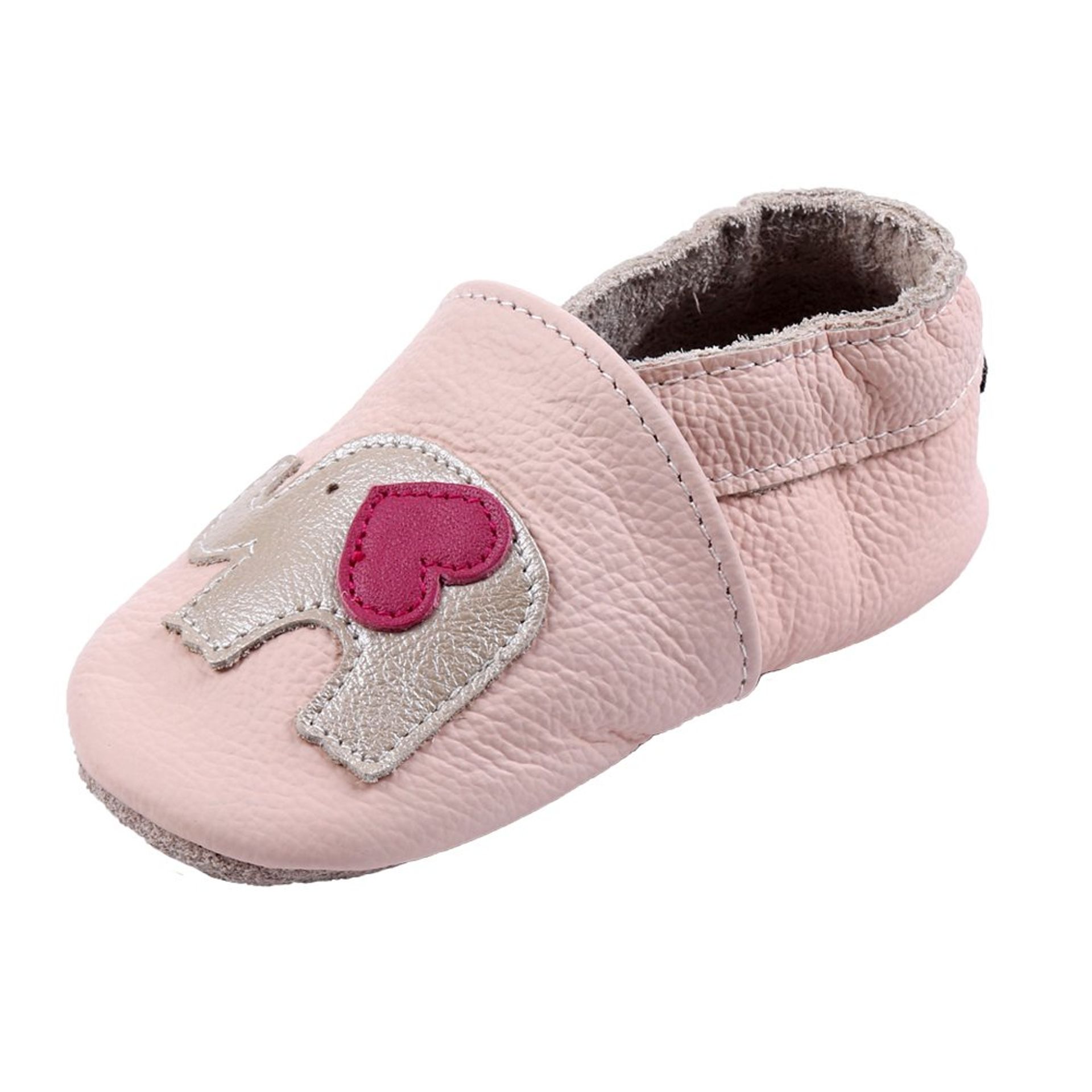 Baby Toddler Soft Leather Moccasins Non-Slip Prewalker Crib Shoes - Pink Elephant 18-24 Months
