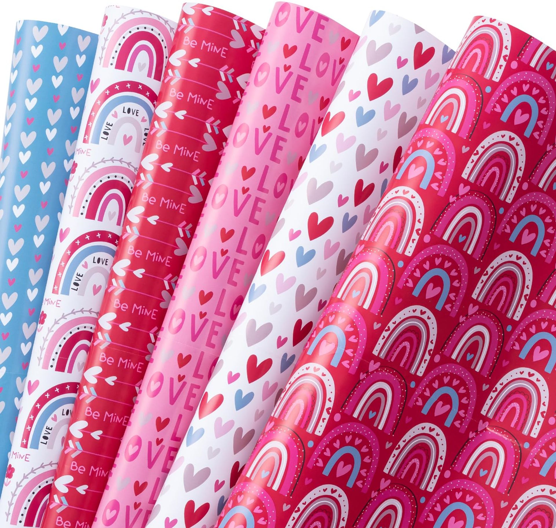 Vibrant Valentine's Wrapping Paper Sheets - 12 Pack with Tags, Rainbows & Hearts, 50x70cm