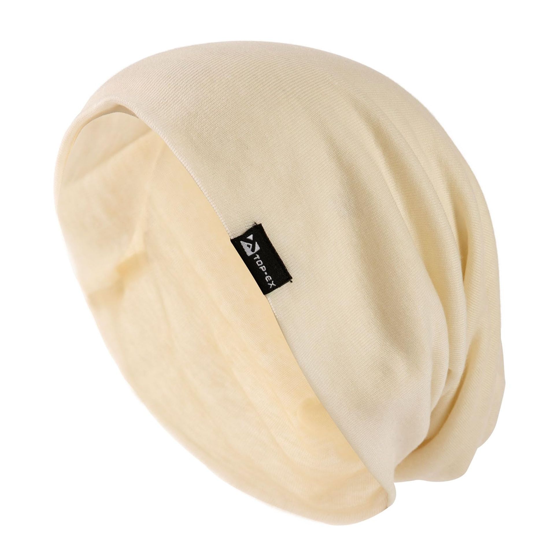 Mens Women Oversize All Day-Season Wool Blend Micro Weight Extra Large Head Beanie Hat Soft Skin Friendly Beige