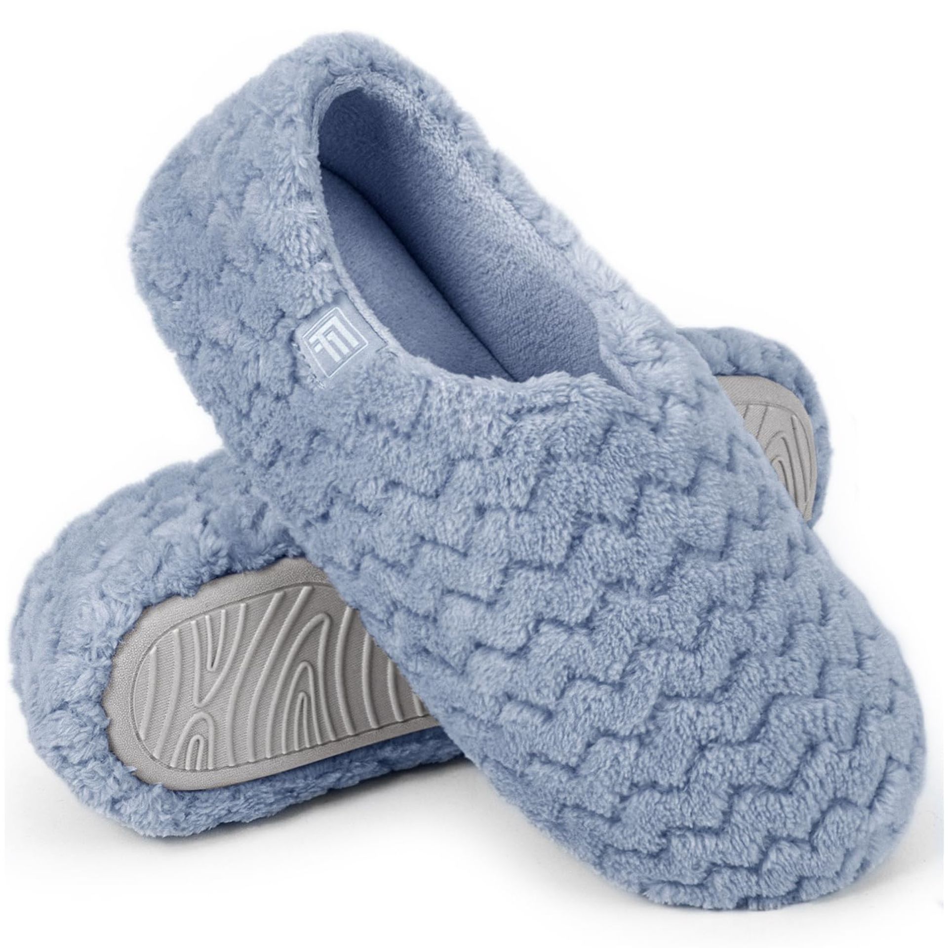 Women's Memory Foam Slippers, Soft Sherpa Lining, Lightweight House Shoes, Blue, UK9-10