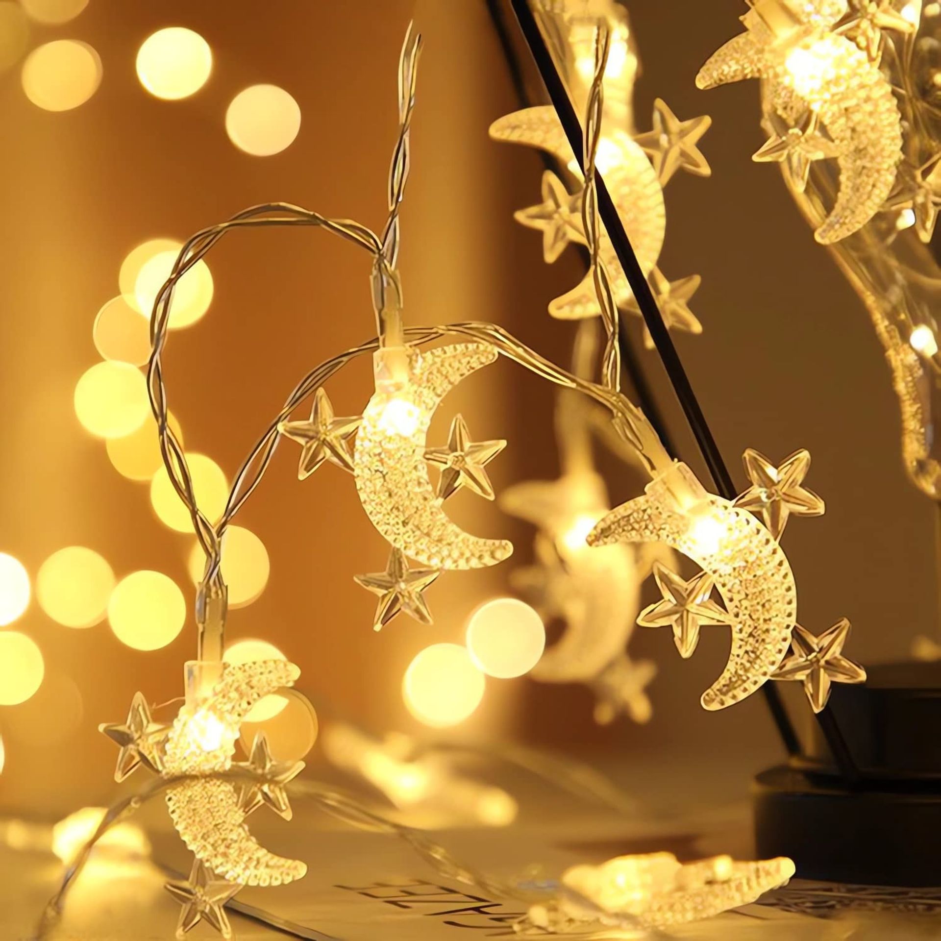 Solar String Lights 3m 20 LED Fairy Lights - Battery Powered Star & Moon for Indoor/Outdoor Decor