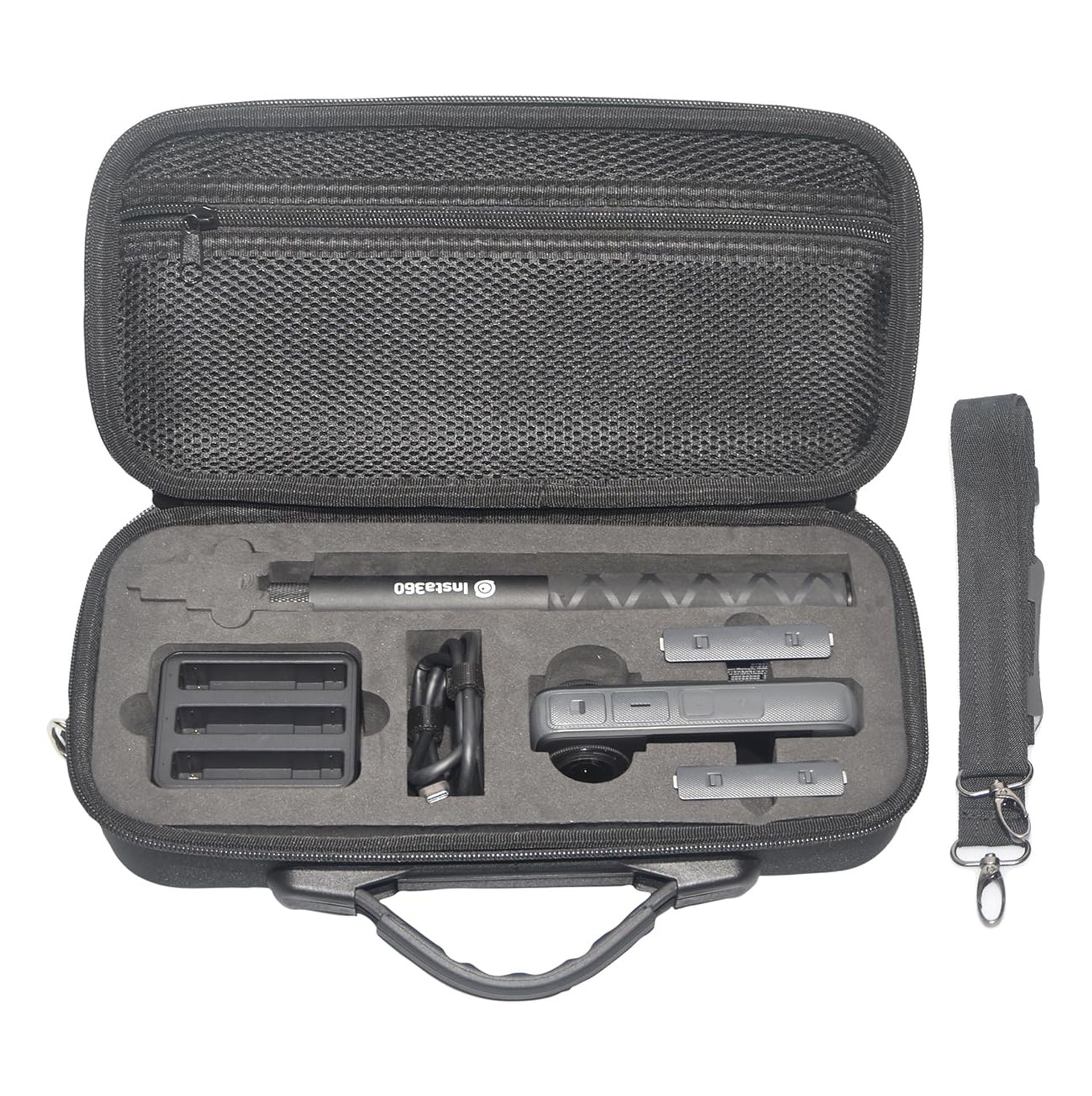 Camera Carrying Case for Insta360 X4 / X4 Air Hard Shell PU & Nylon with Shoulder Strap and Storage Pocket - Black 31.5 x 11.5 x 7.8 cm