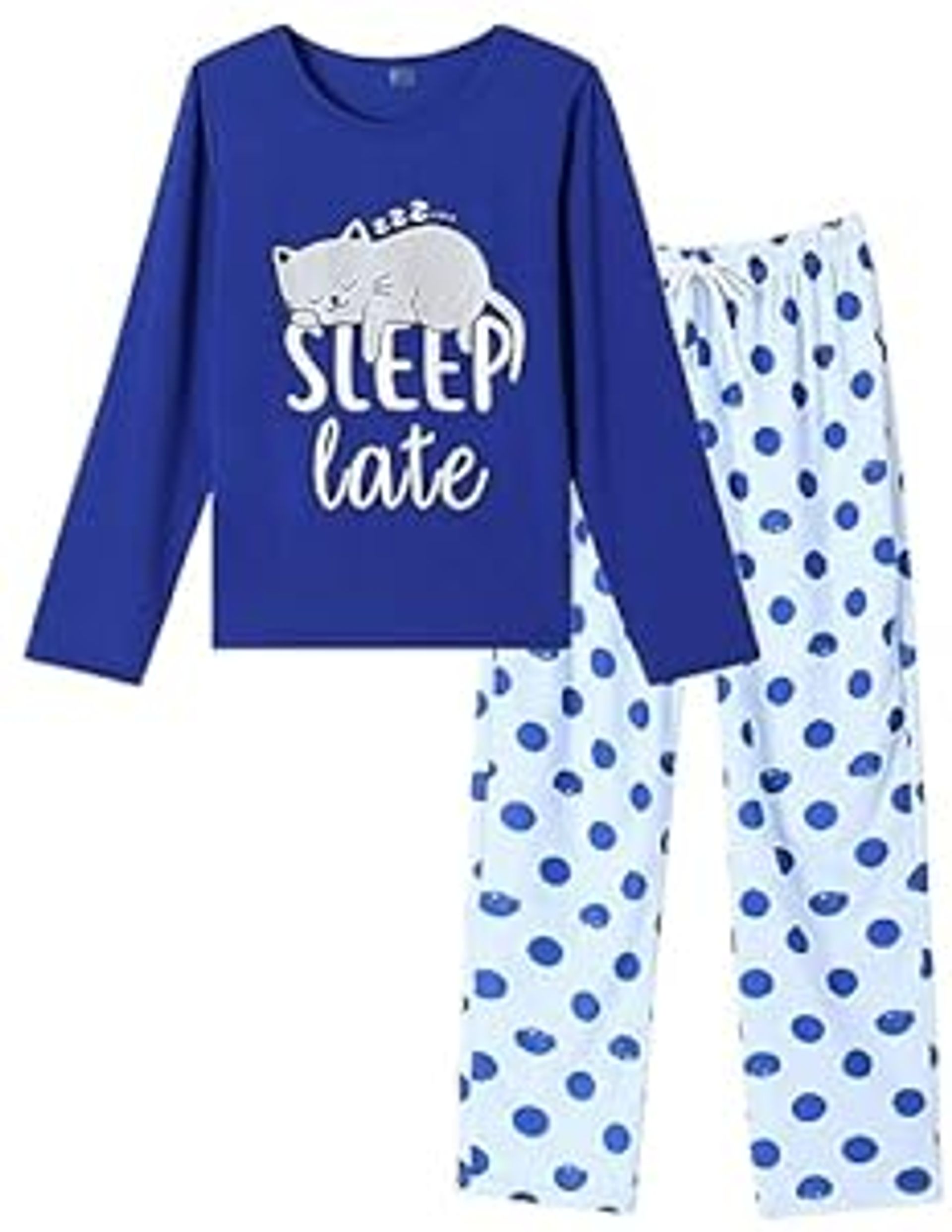 Women's Pyjama Set with Long Sleeve Top & Polka Dot Trousers - Soft Lightweight Nightwear