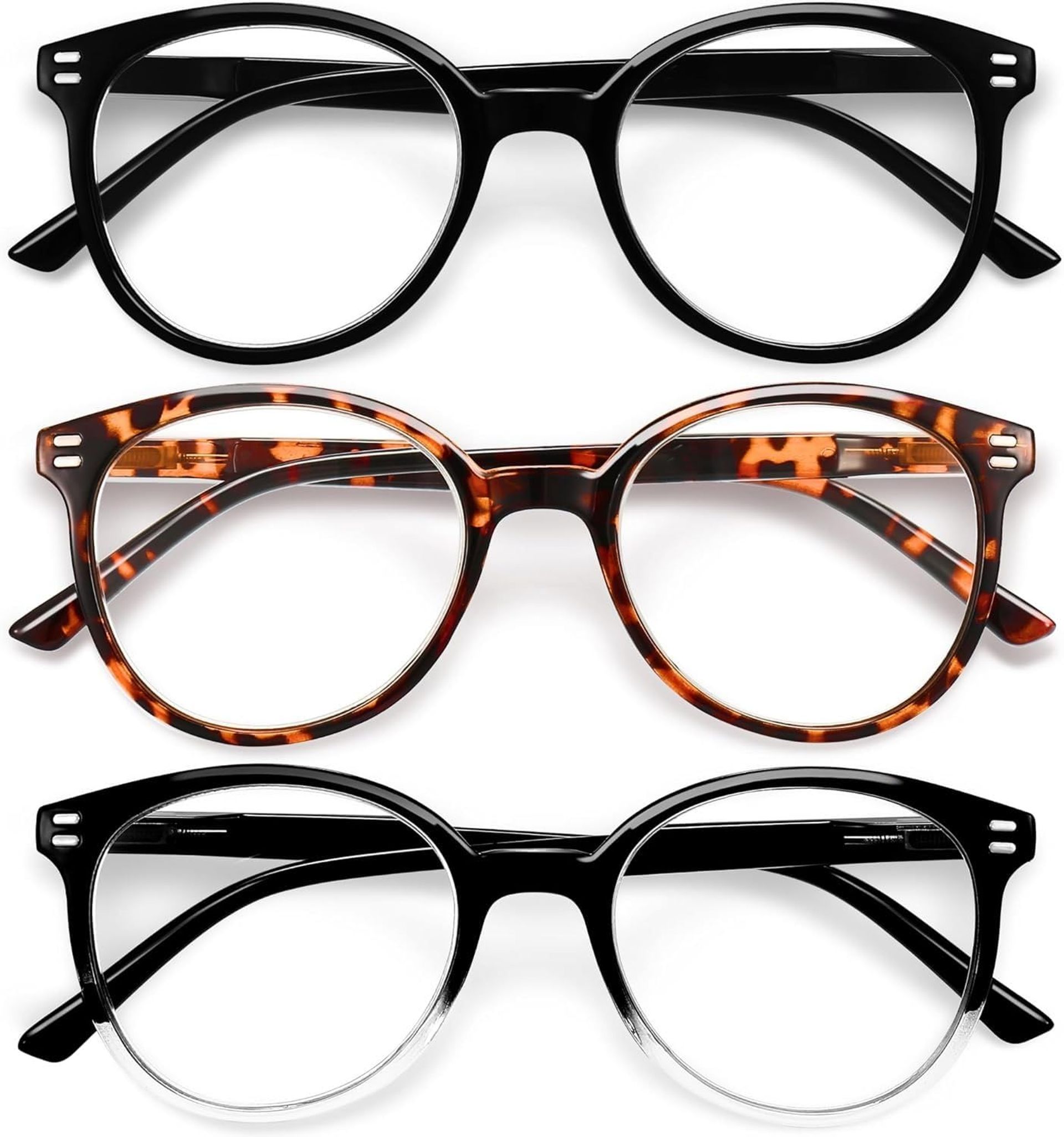 Reading Glasses for Women and Men Blue Light Blocking Computer Eyeglasses Anti-Glare Lenses 3 Pack - A2 Style