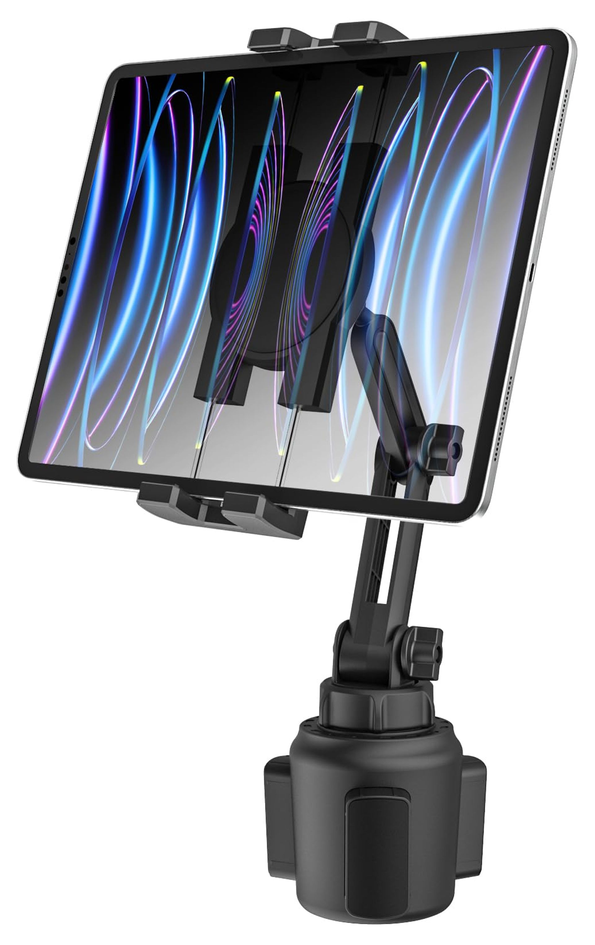 Car Cup Holder iPad & Tablet Mount Adjustable Arm 360° Rotation Secure Grip - Black PP081-126-CHH