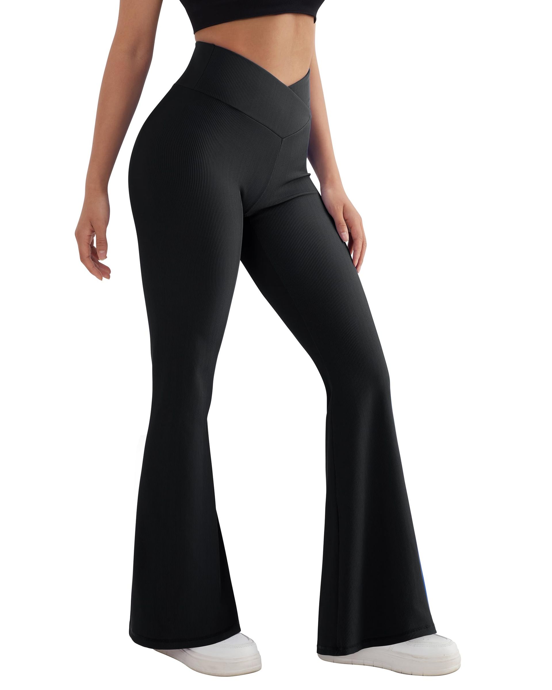 Women's Cross Waist Flared Leggings Bootcut Yoga Pants for Gym, Dance & Running - Deep Grey 30 Inch