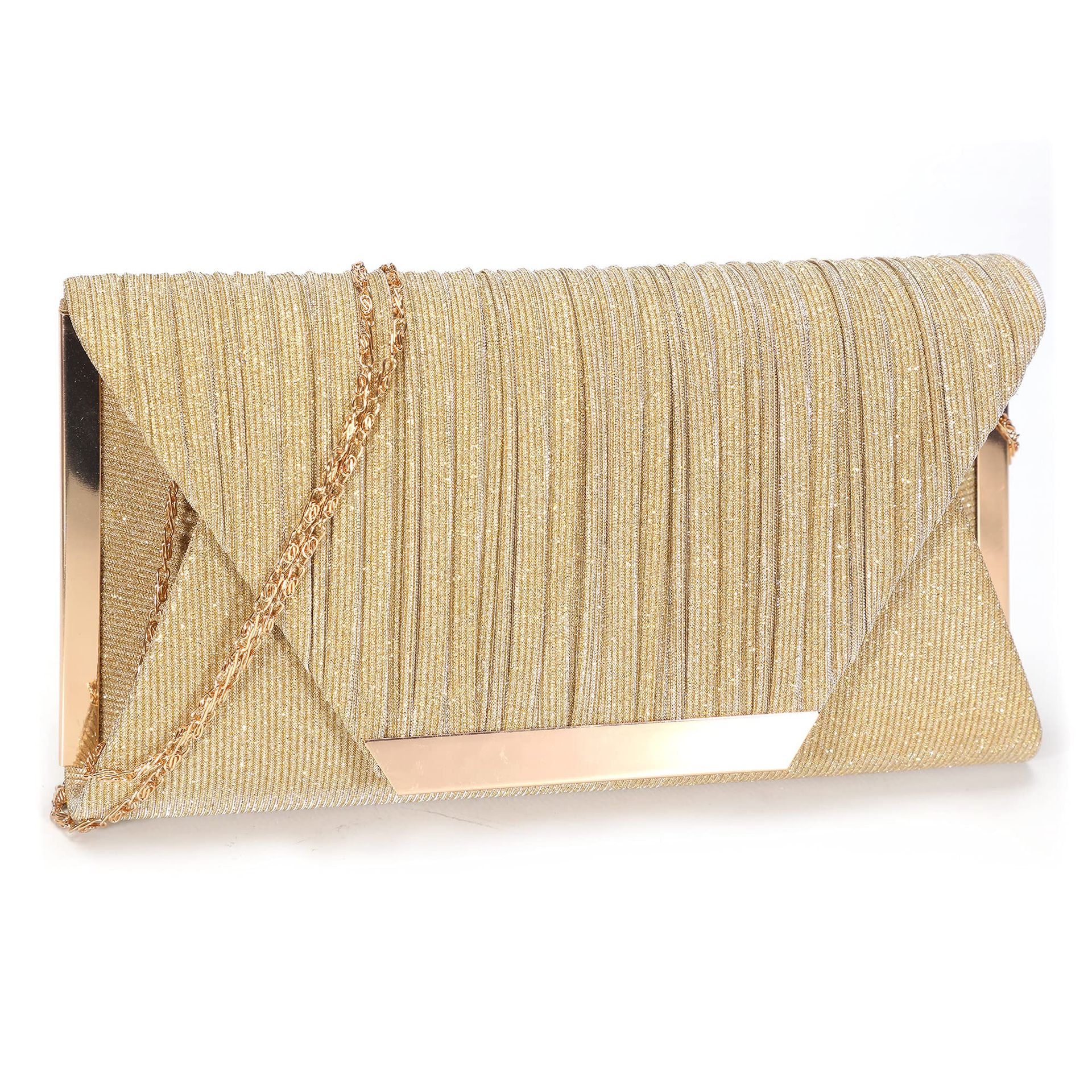 Women's Crystal Evening Clutch Bag Sparkling Rhinestone Handheld Purse for Parties and Weddings - Gold S