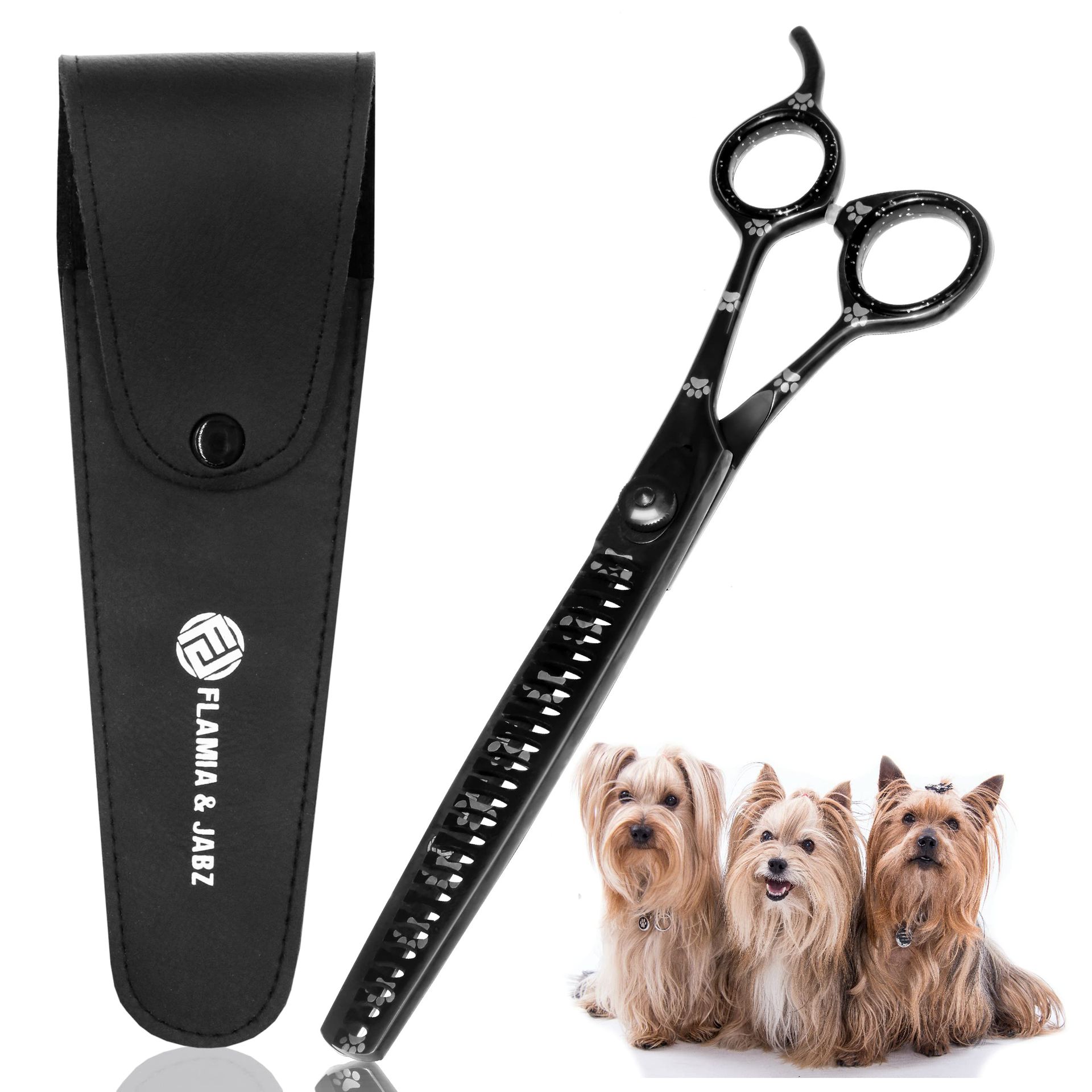 Professional Dog Grooming Chunker Shears Stainless Steel with Paw Print Design for Pets - Black Chunkers