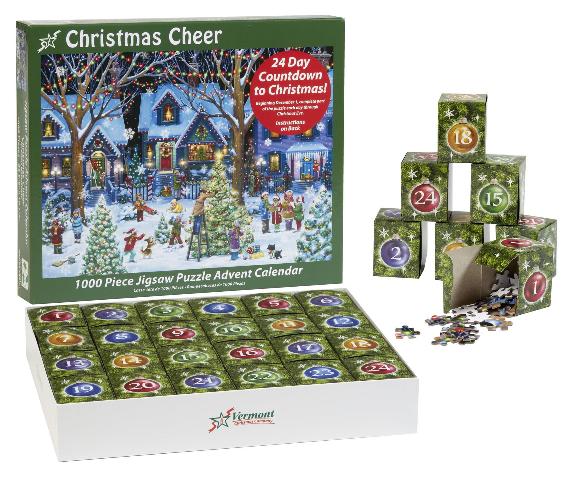 Christmas Jigsaw Puzzle Advent Calendar 1000 Pieces with 24 Daily Sections and Bonus Poster - Multicolour 1000-Piece