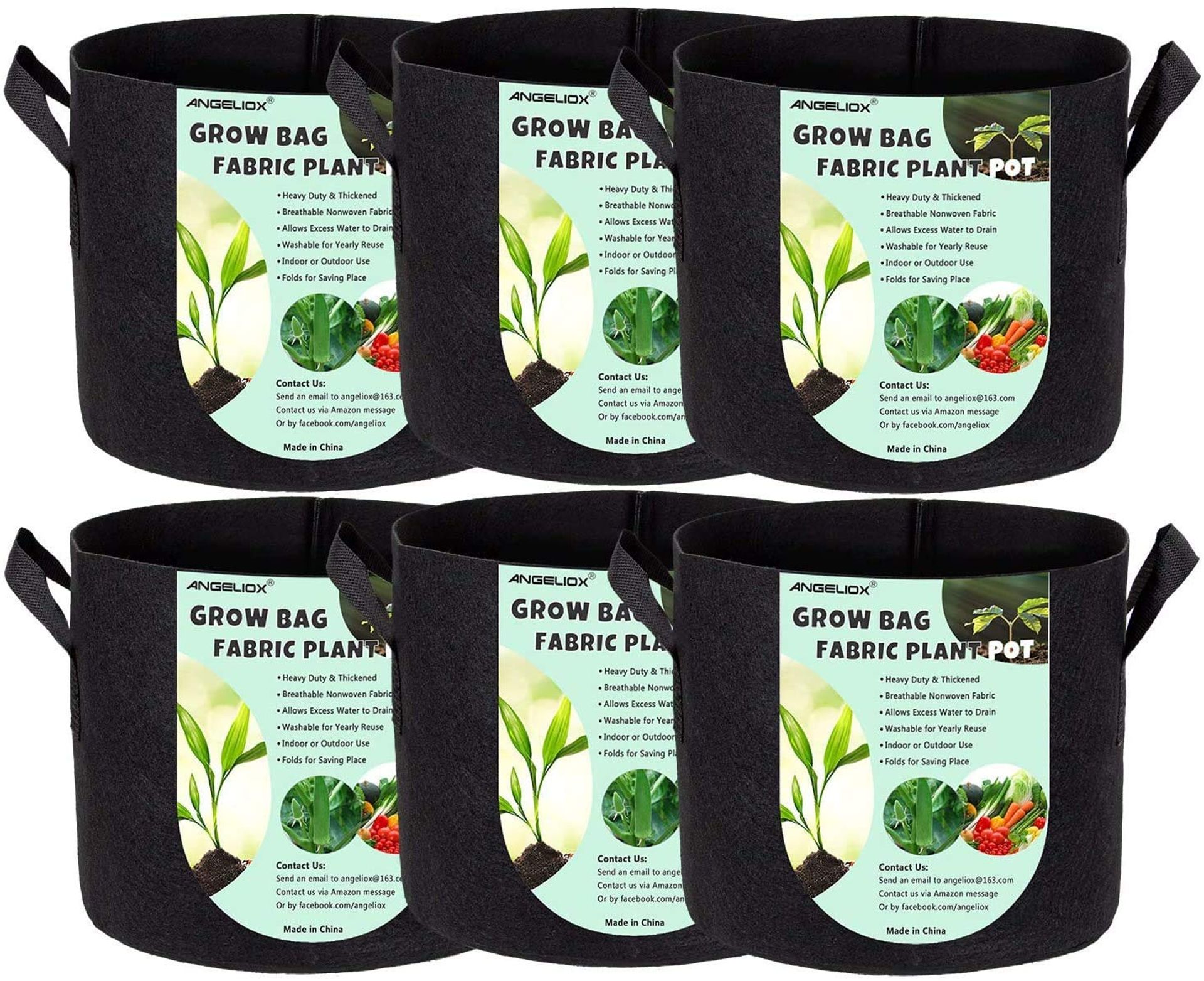6 Pack 5 Gallon Plant Grow Bags - Durable Nonwoven Fabric Pots with Handles for Garden & Indoor Use