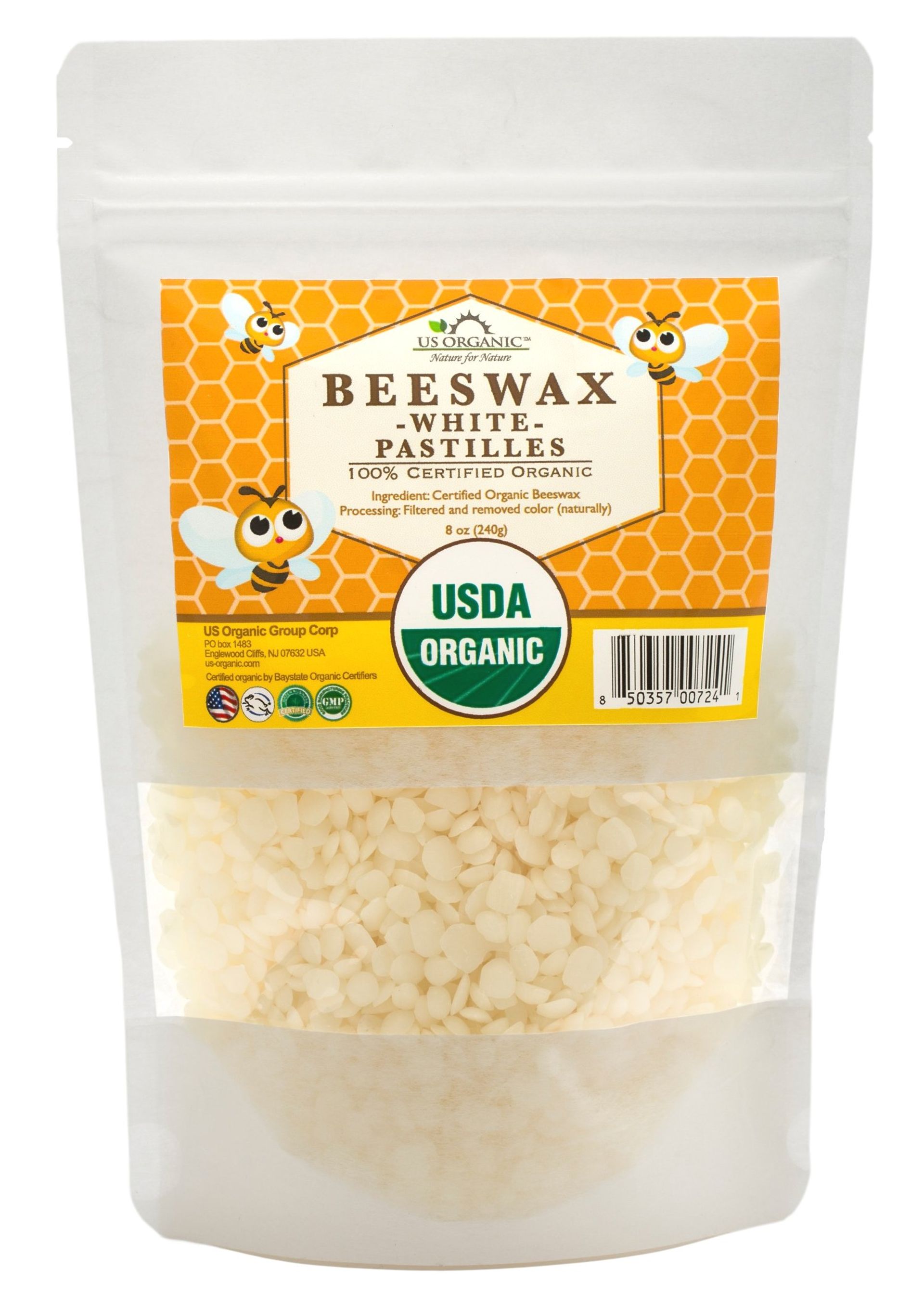 Organic Beeswax Pastilles White 100% Pure, USDA Certified, Ideal for Skincare, Haircare, Candles & DIY Crafts - 454g