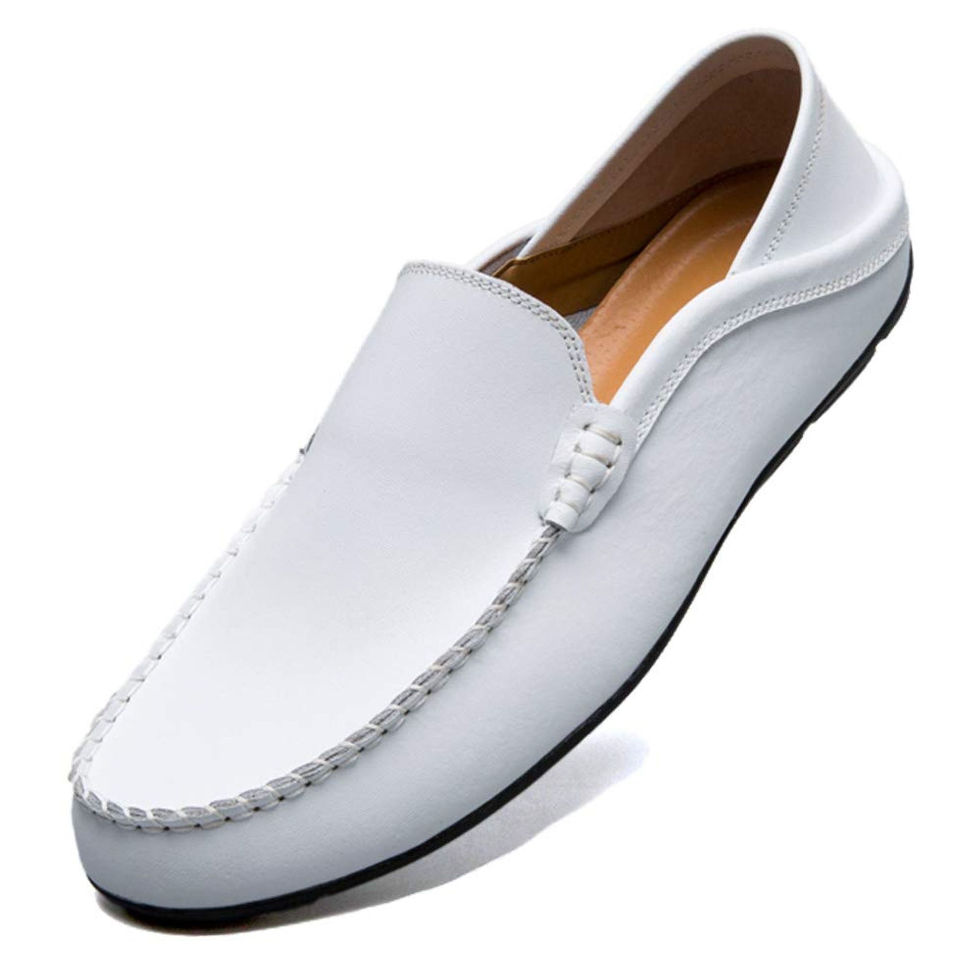 Men's Leather Loafers Slip-On Moccasins – Handmade Casual Driving Shoes, Breathable Comfort, Fashionable White Size 6 UK