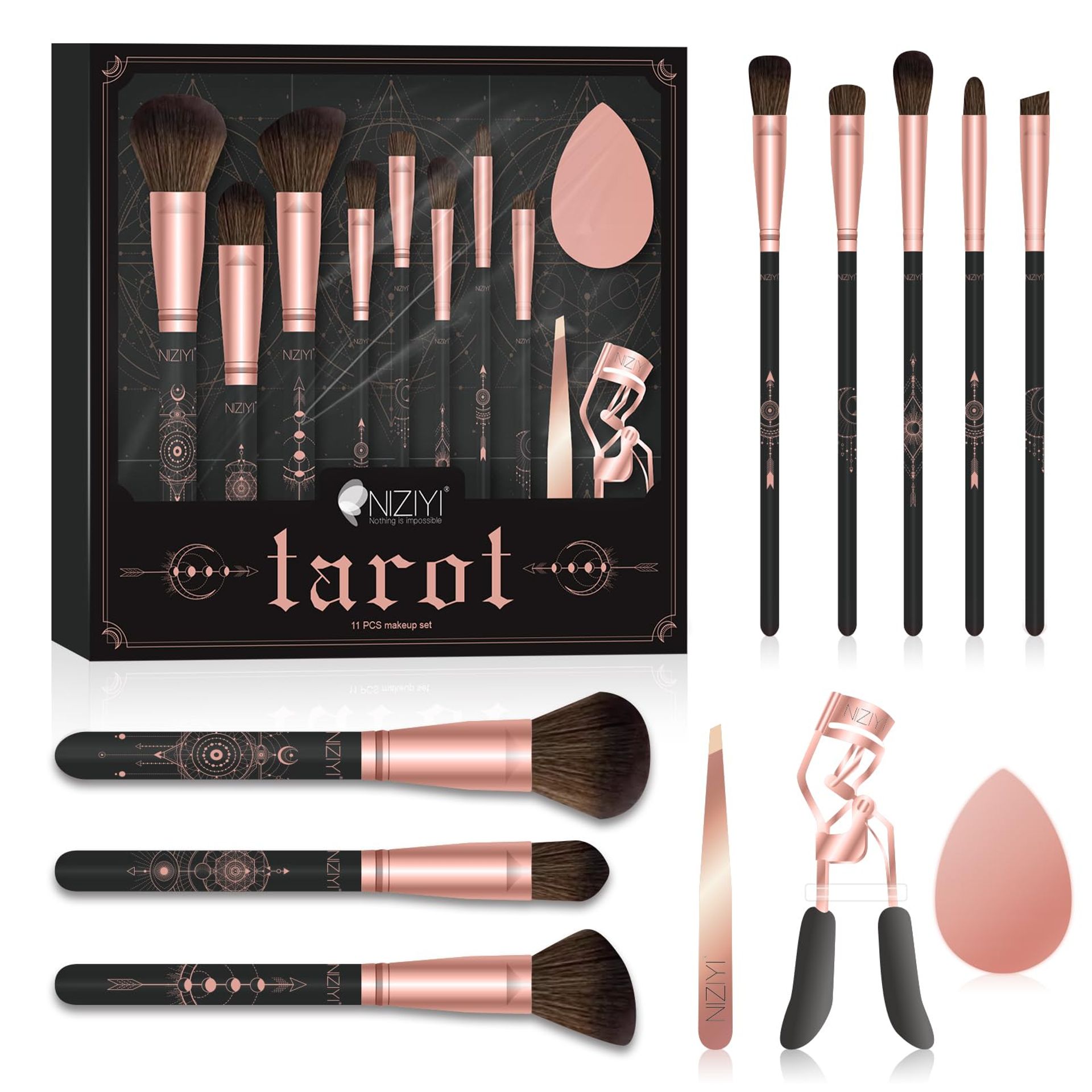 11 Pcs Professional Makeup Brush Set - Premium Synthetic Bristles, Mermaid Tail Design, Includes Cosmetic Bag