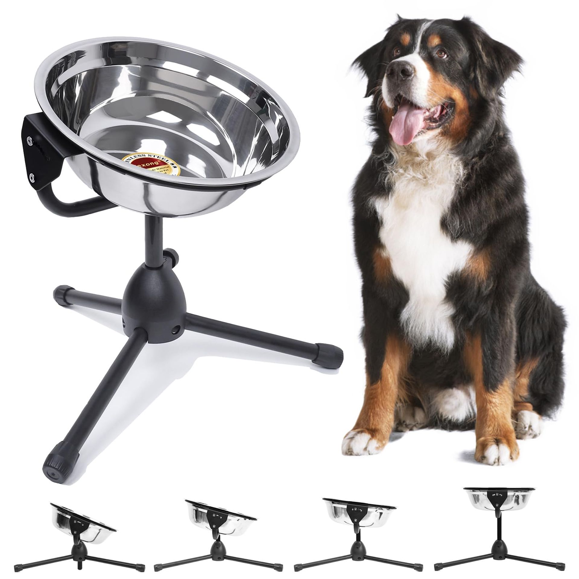 Elevated Adjustable Dog Bowl with Metal Stand, Large 3L Stainless Steel Feeding & Water Bowl for Dogs 60-100lbs, Non-Slip Raised Design