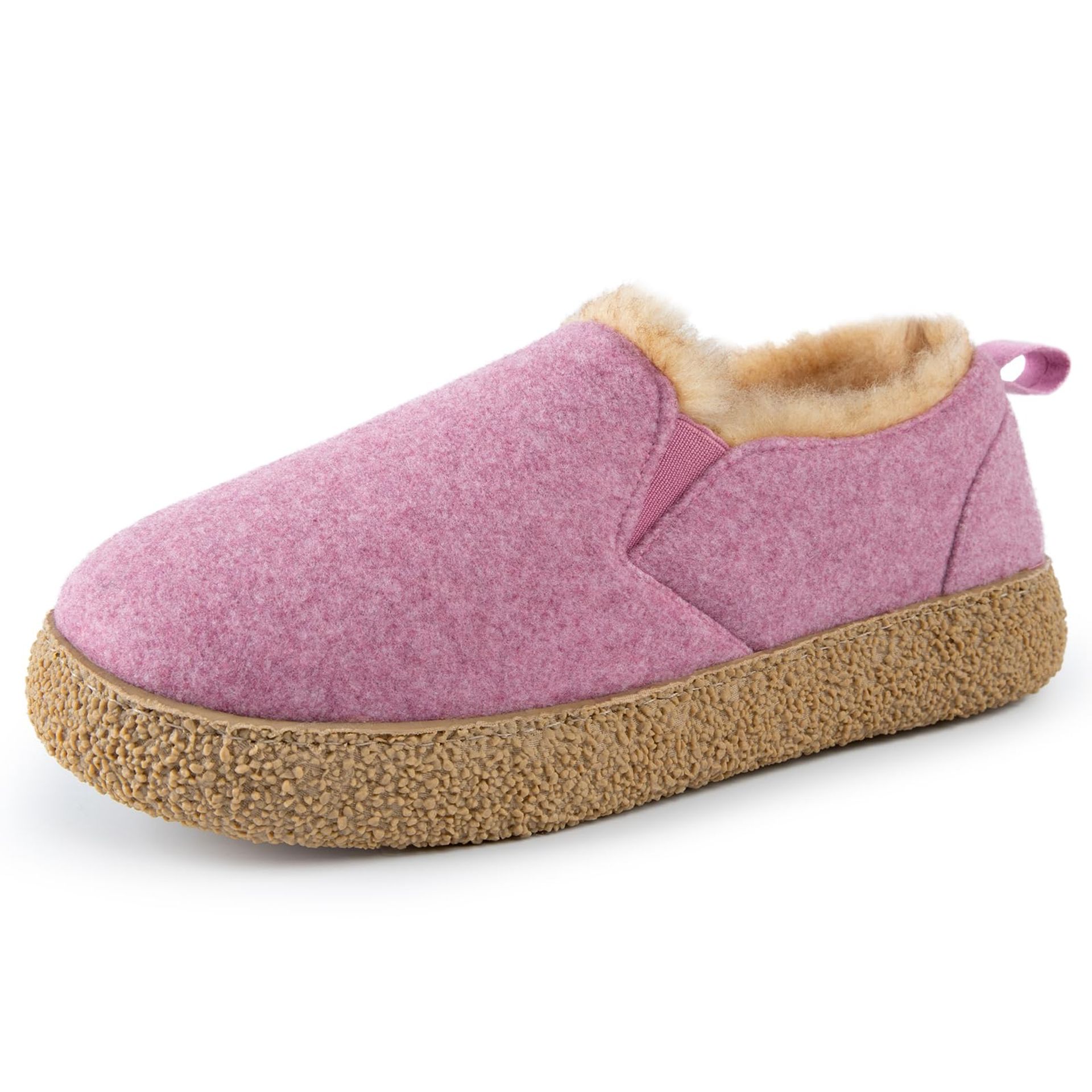 MERRIMAC Women's Faux Felt Slippers, Closed-back, Non-slip Memory Foam, Puce Pink, UK 3-4