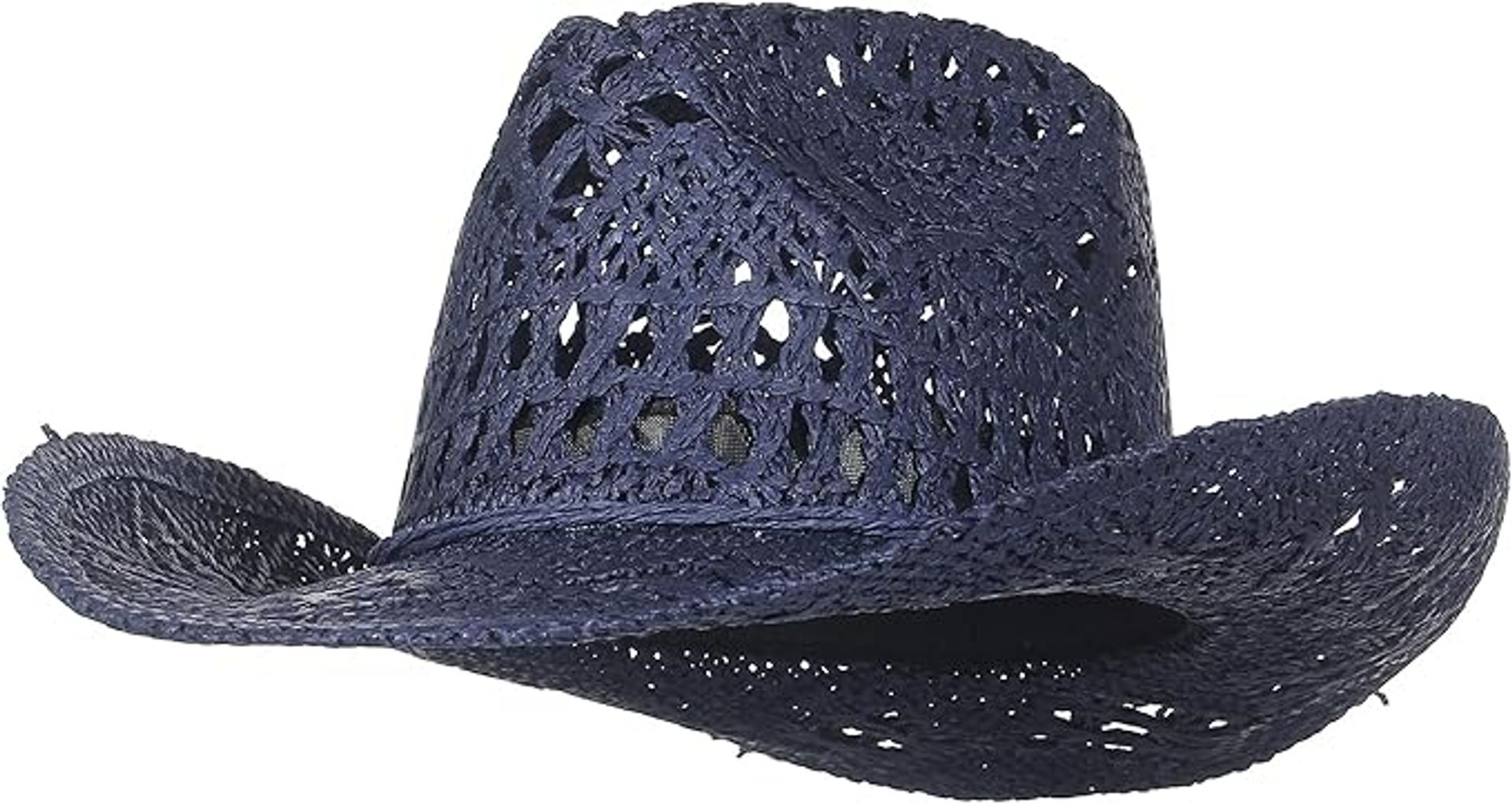 Cowboy Sun Hat Wide Brim Lightweight Breathable Hollow Out Style - Navy Blue 7-7 1/4
