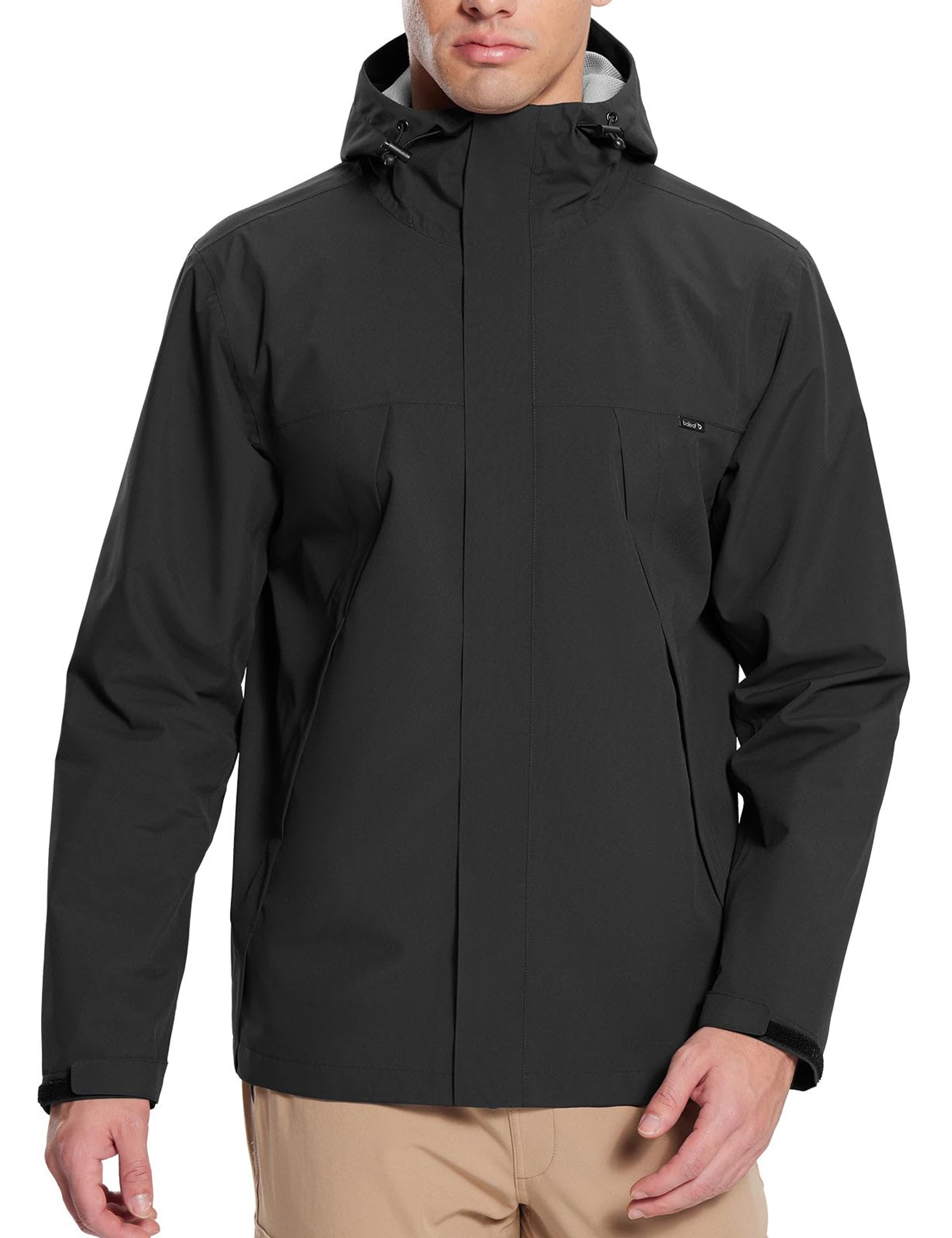 Men's Waterproof Windproof Jacket Lightweight Running Cycling Hiking with Zip Pockets - Black XL