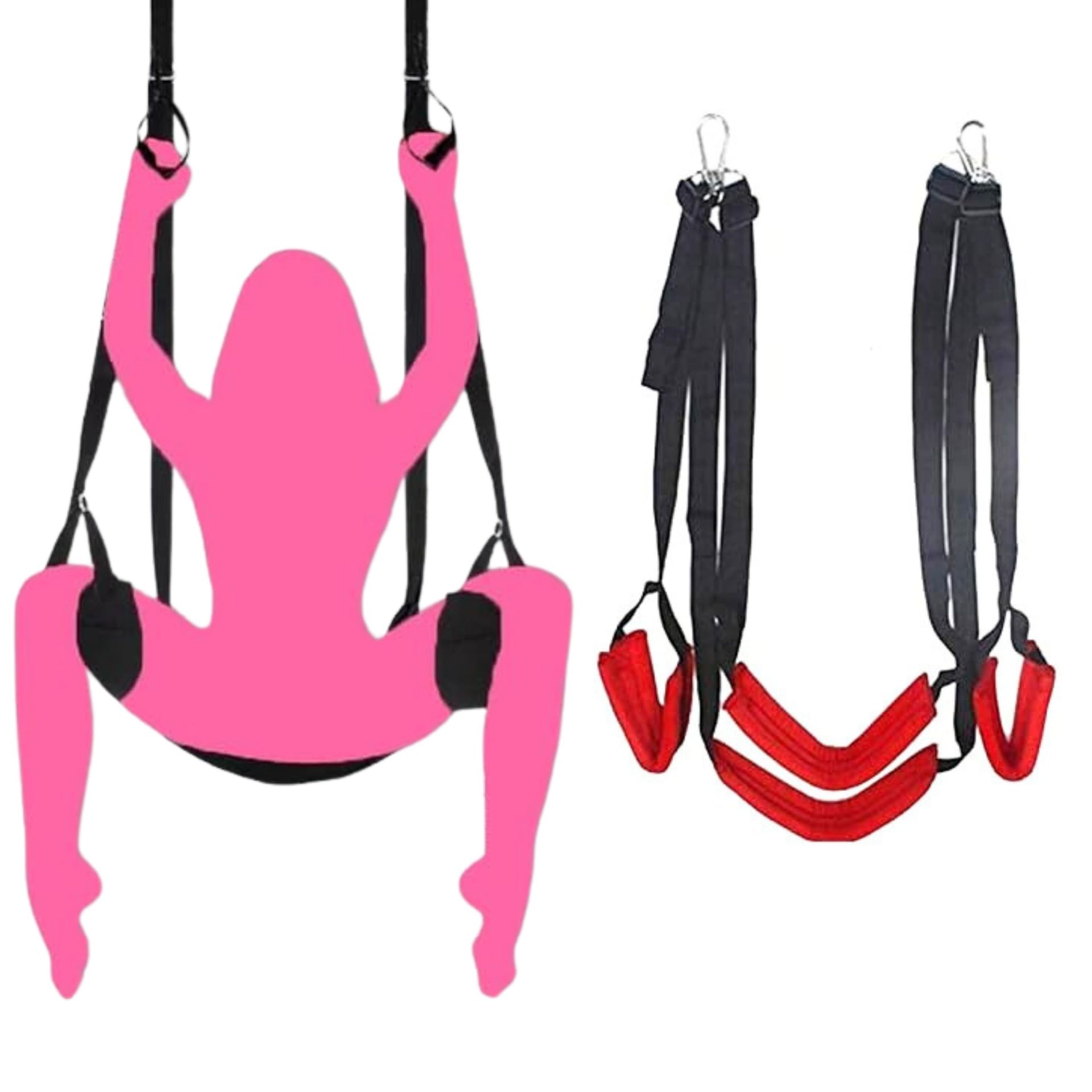 Couples Adjustable Love Swing Erotic Positioning Chair with Comfortable Straps & Support Harness - Black & Red