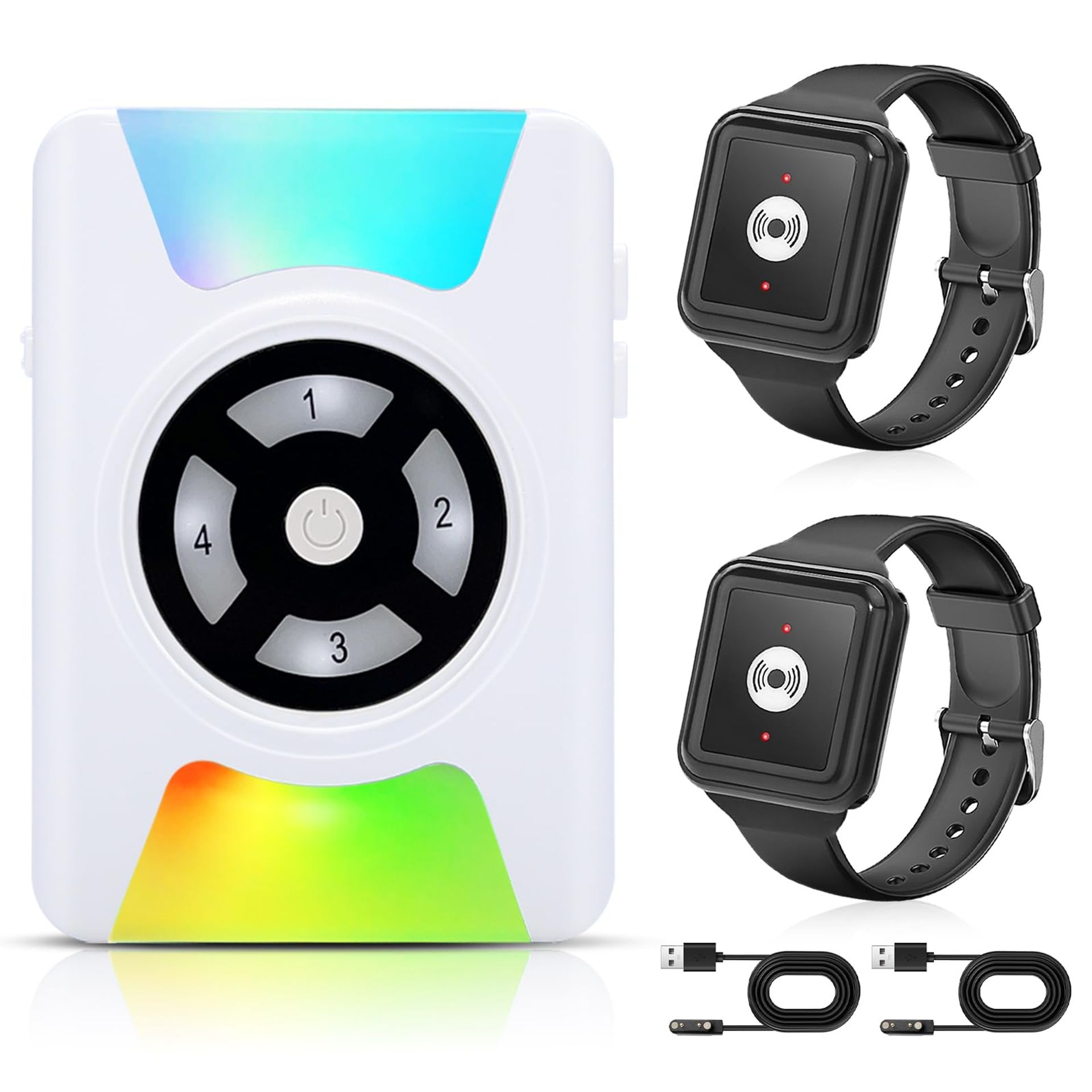 Wrist Alarm for Elderly Fall Detection with 300Ft Range, LED Display, Rechargeable Receiver & 2 Wrist Buttons - Style 3 Plug-in Receiver
