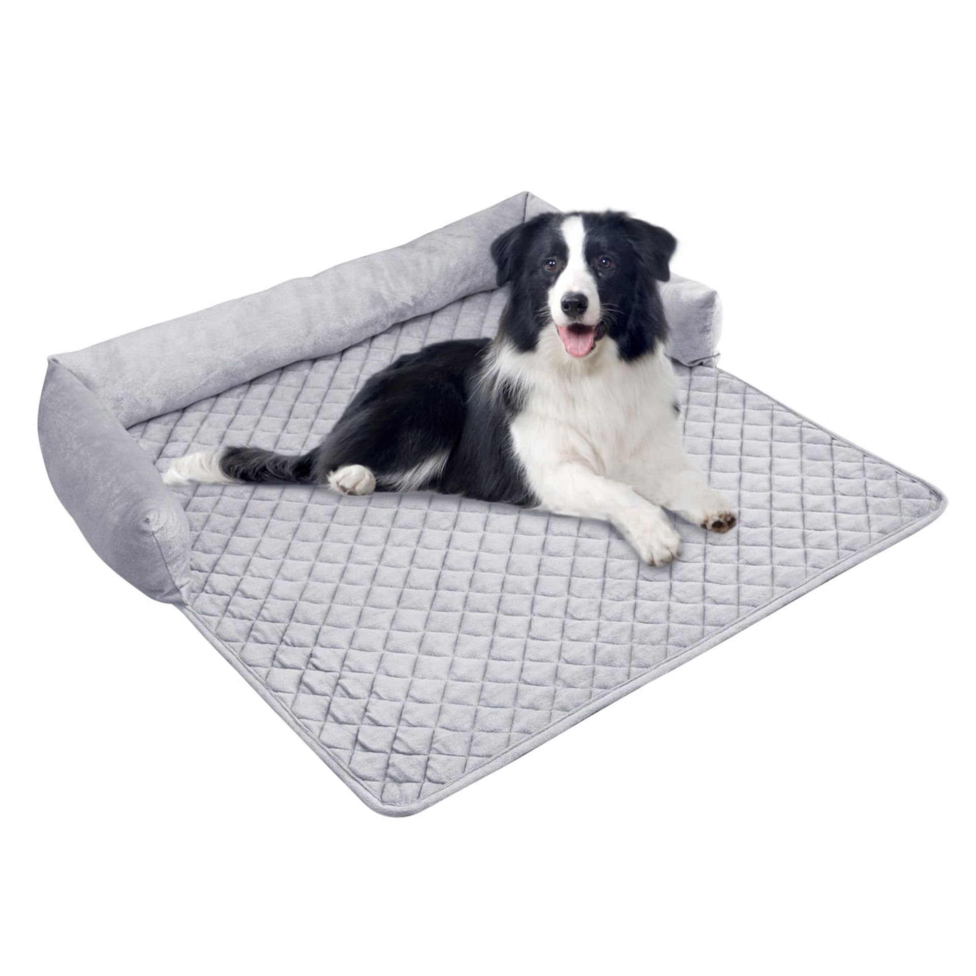 Large Dog Bed Washable Calming Pet Mattress for Sofa, Car & Crate with Anti-Slip Base - Grey M