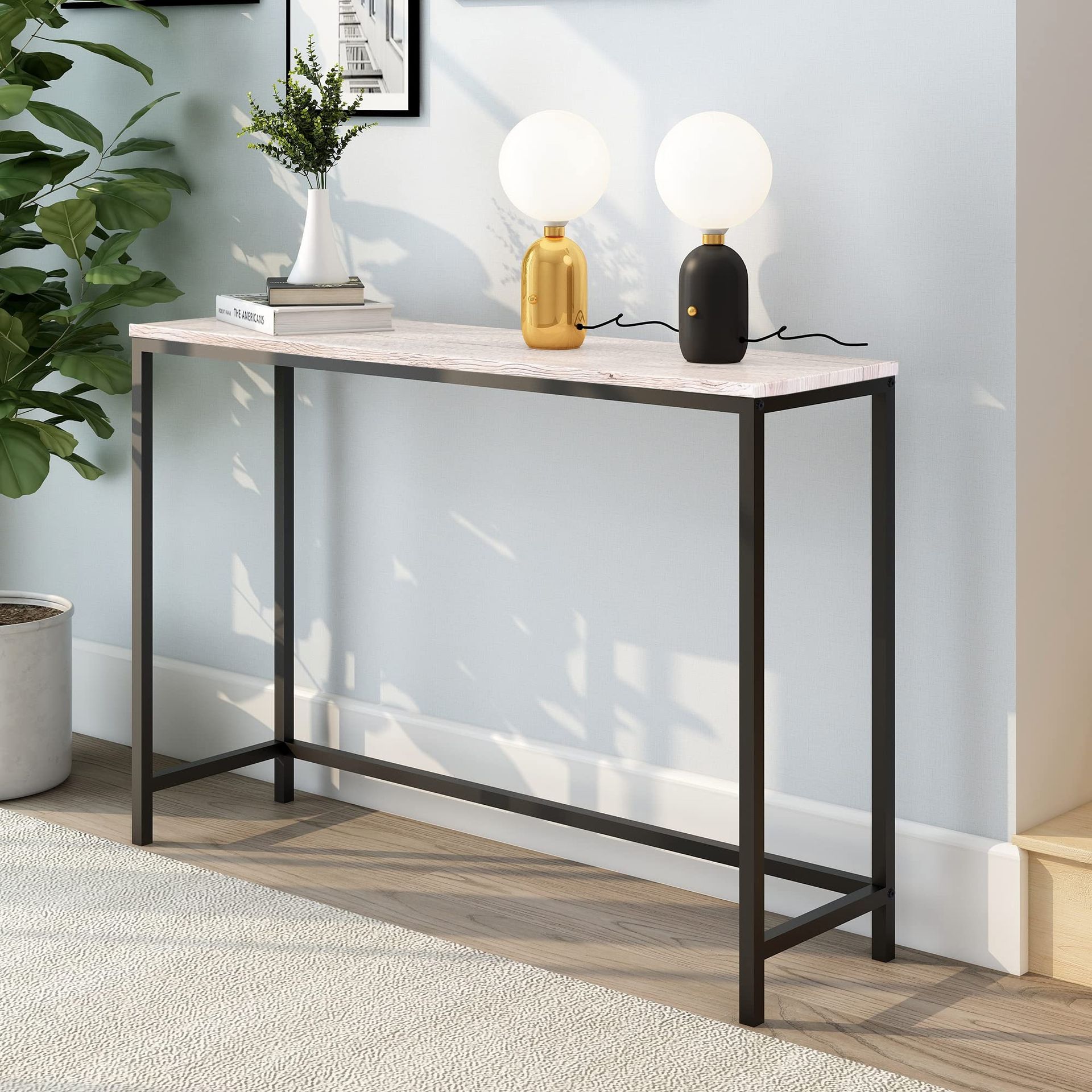 Console Sofa Table Narrow Entryway Desk With Metal Frame & Wood Top - Map
