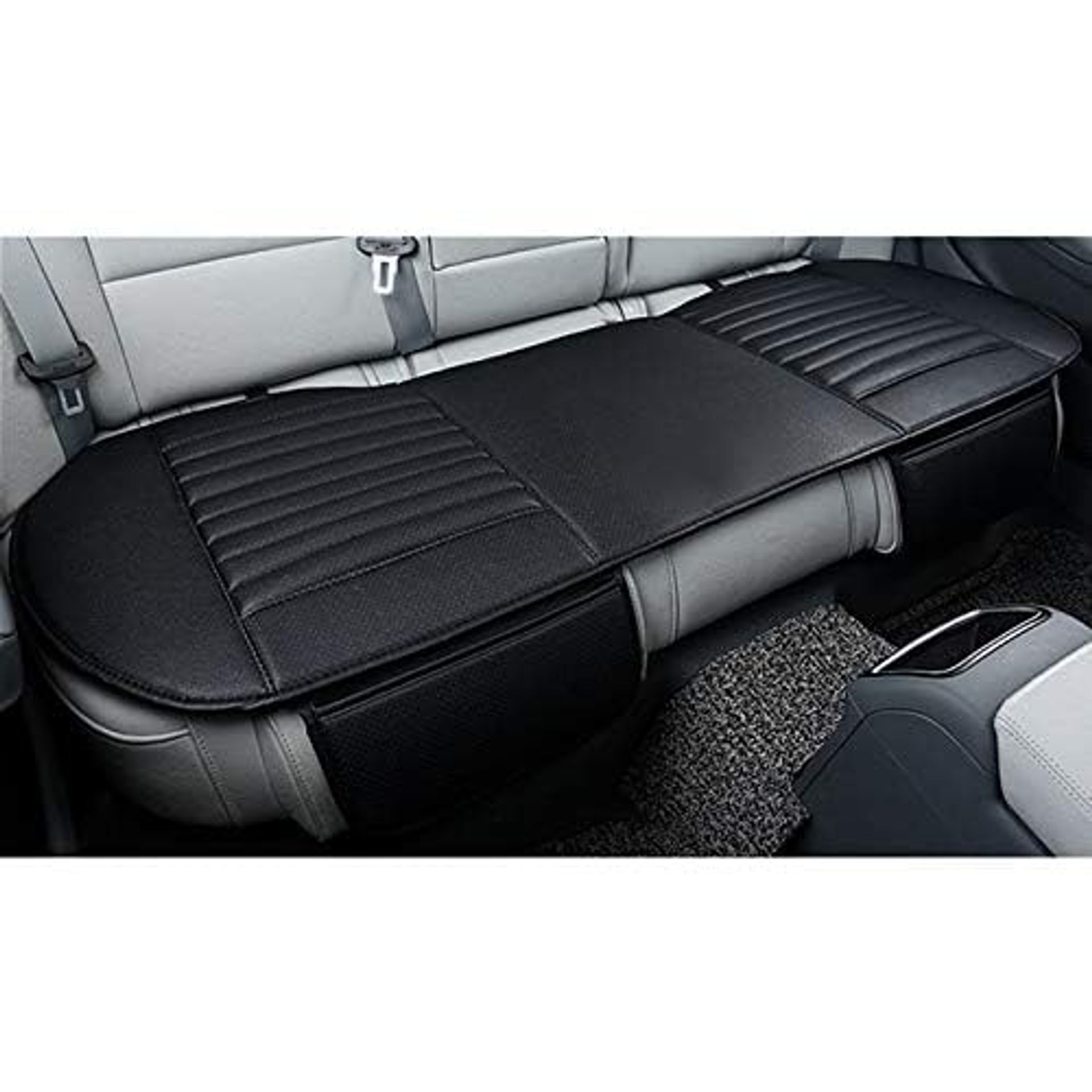 Car Seat Cushion Pad Breathable PU Leather with Bamboo Charcoal for Rear Bench Protection - Black 1 Rear Seat Cover