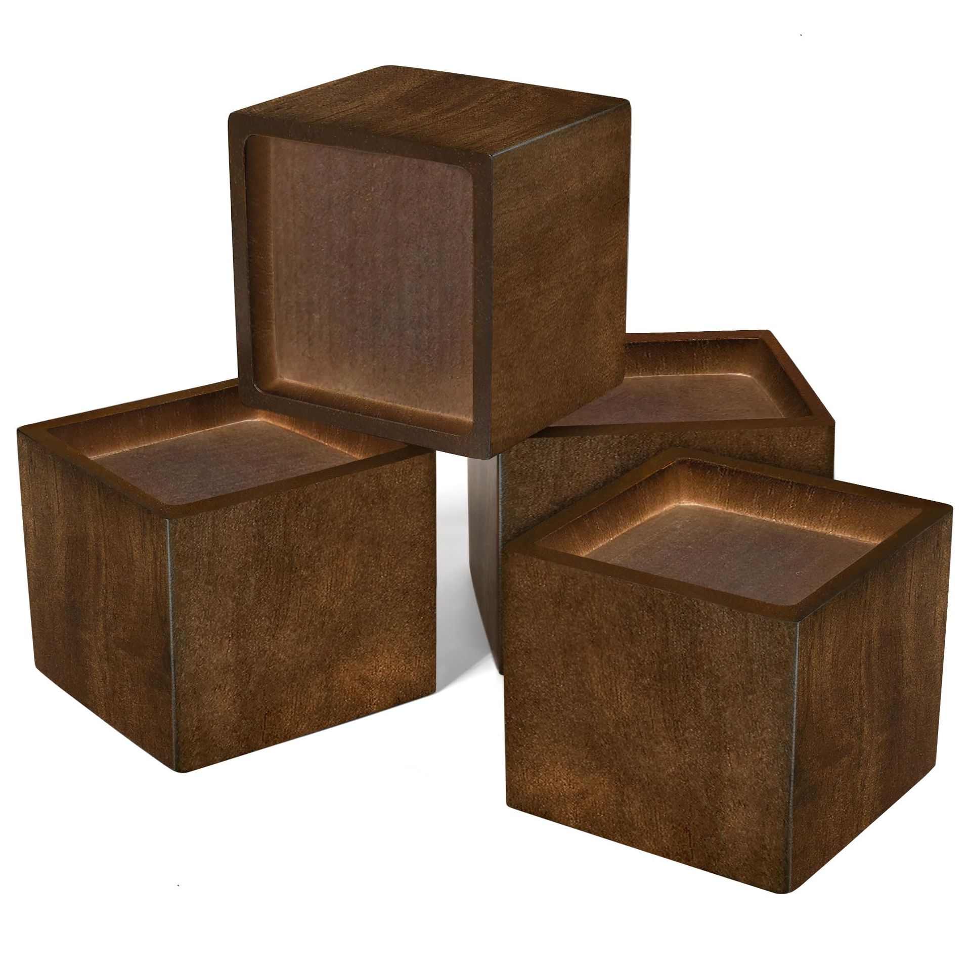Wood Bed Risers Furniture Lifter Set of 4 Heavy Duty Square Design Raises Furniture Height for Couches, Chairs & Beds - Brown 2 Inch