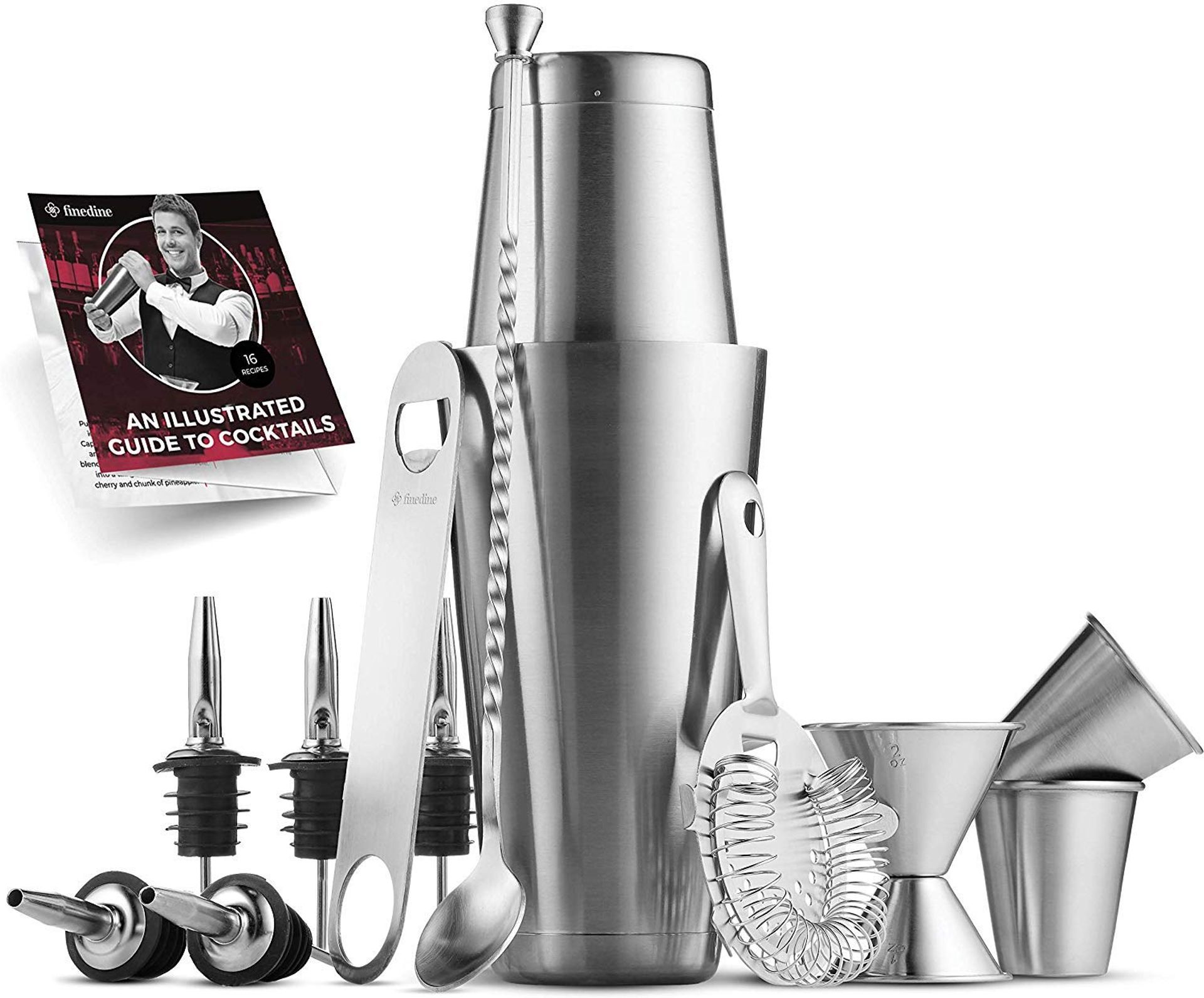 14-Piece Cocktail Shaker Set with 26 oz Stainless Steel Shaker & Strainer - Perfect Bartender Kit Gift