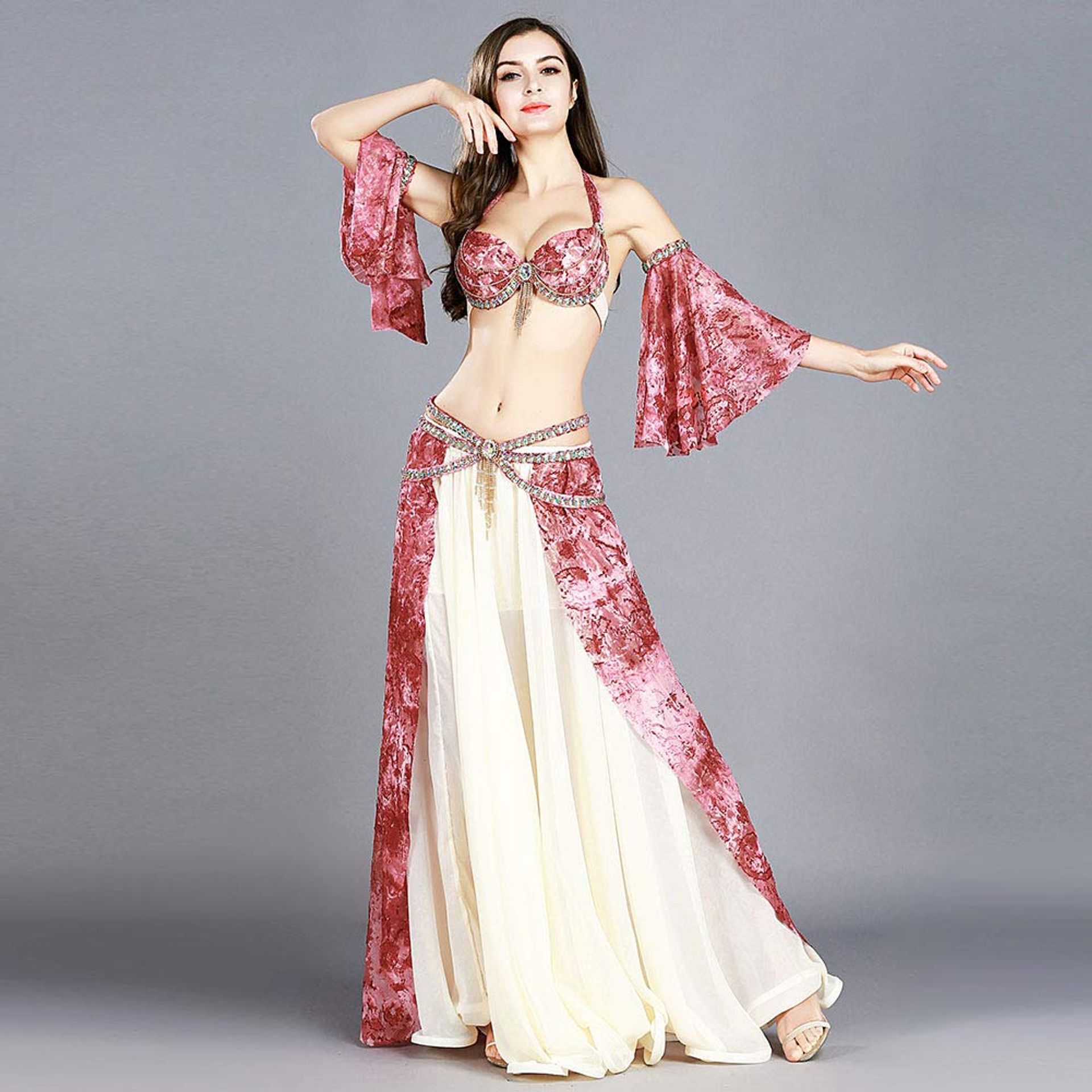 Vêtement Danse Femme Costume De Danse Du Ventre - Soutien-Gorge & Ceinture Pailletée Avec Perles