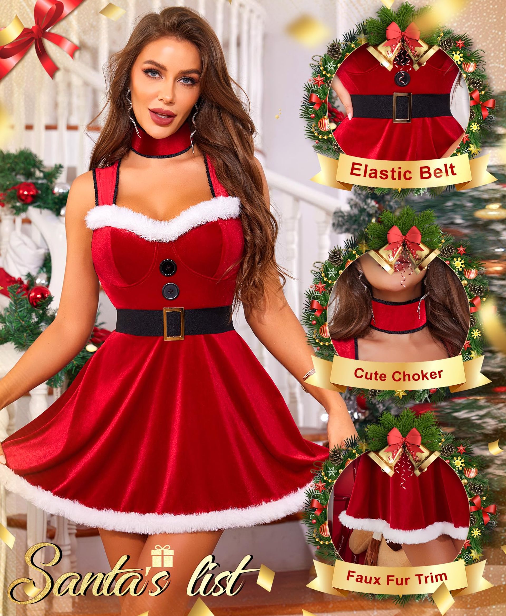 RSLOVE Christmas Lingerie Santa Costume - Christmas Sexy Lingerie Babydol