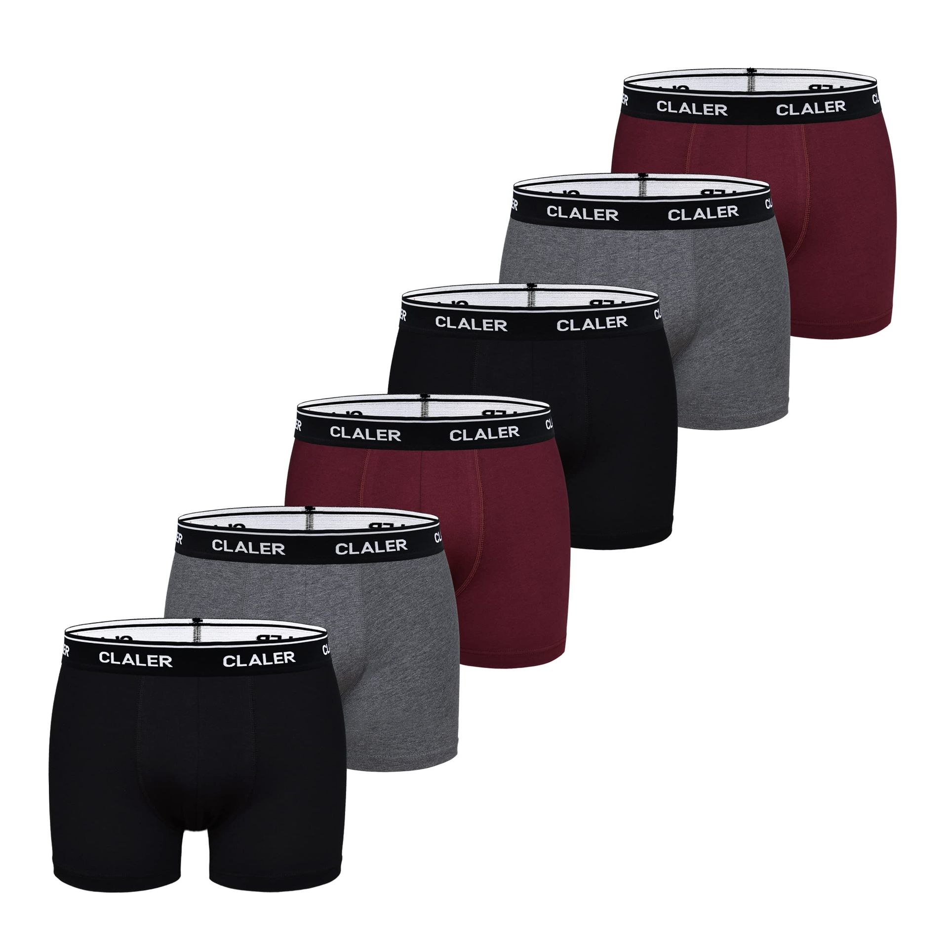 Men's Cotton Boxer Shorts 6 Pack – Soft Breathable Trunks with Stretch, Classic Fit, Multipack in Black, Wine Red & Dark Grey (XL)