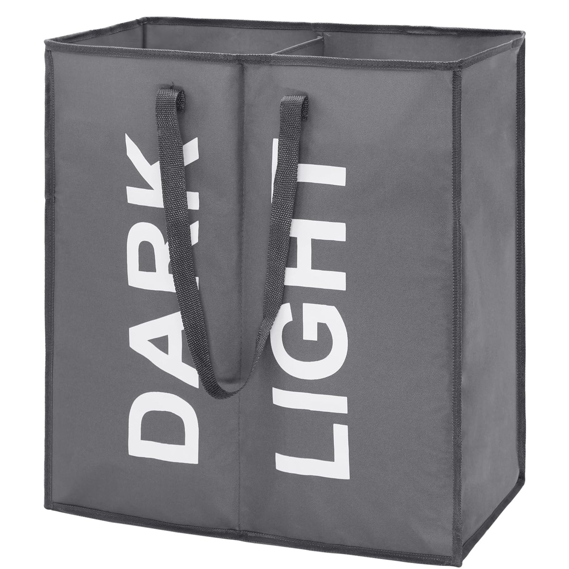 80L Large Collapsible Laundry Basket Bag with Dual Sections, Dark Grey Fabric for Bedroom Storage
