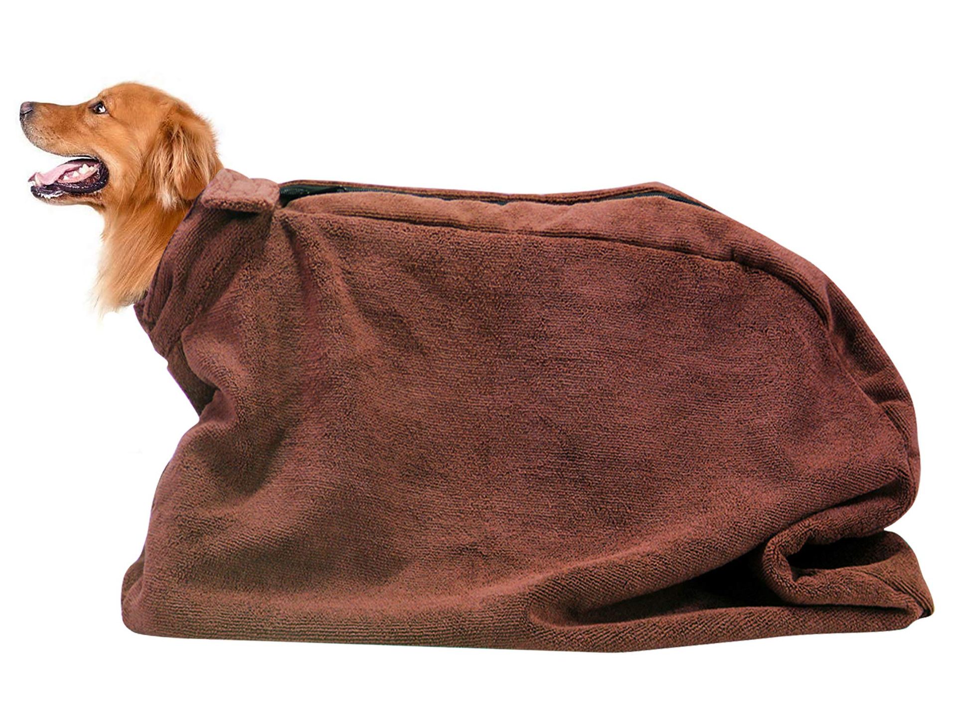 Microfibre Dog Bathrobe Towel Fast Drying Super Absorbent Pet Robe - Brown Small Plus