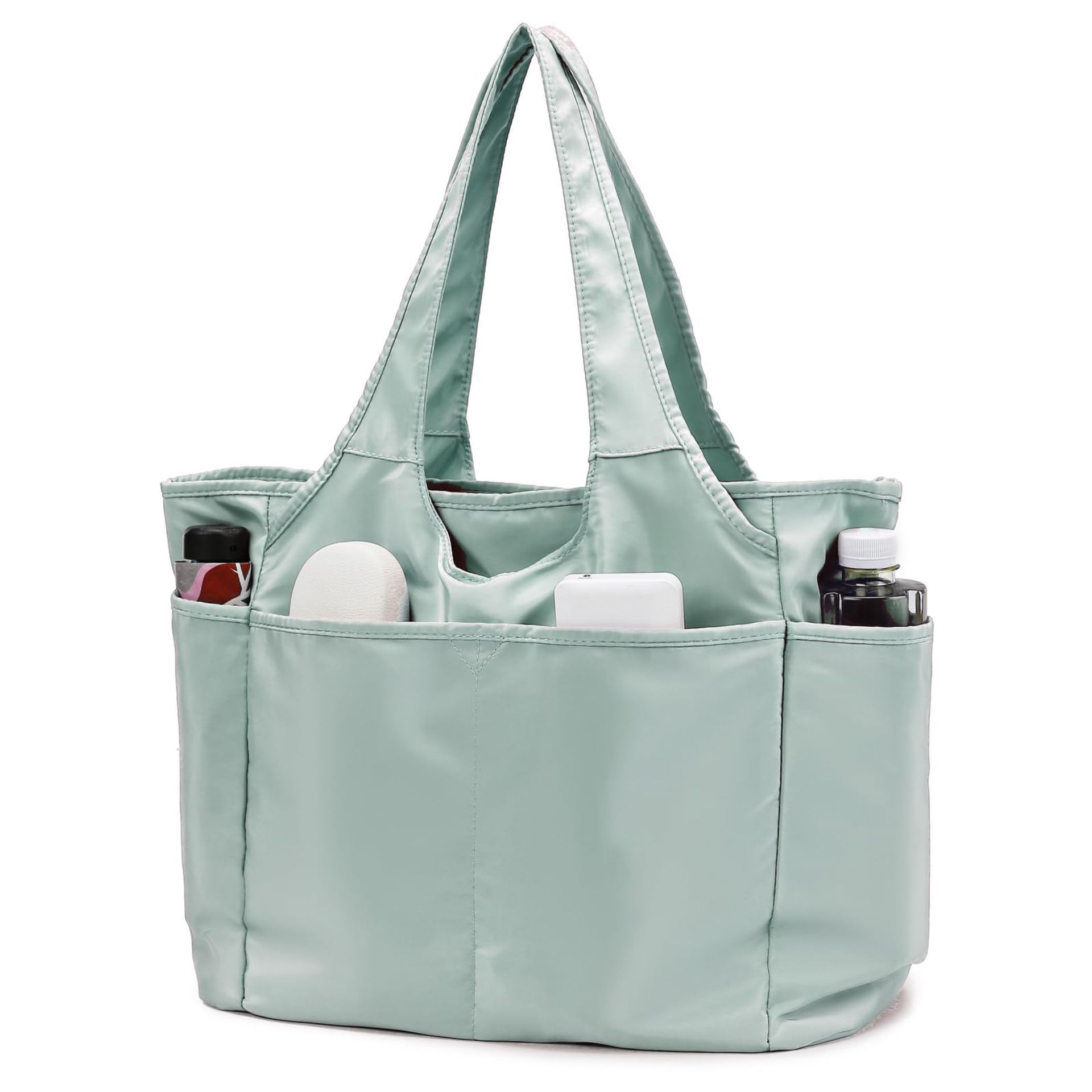 Women's Multi-Pocket Tote Bag Waterproof Lightweight Large Capacity Shoulder Handbag for Travel, Gym and Daily Use - Green One Size