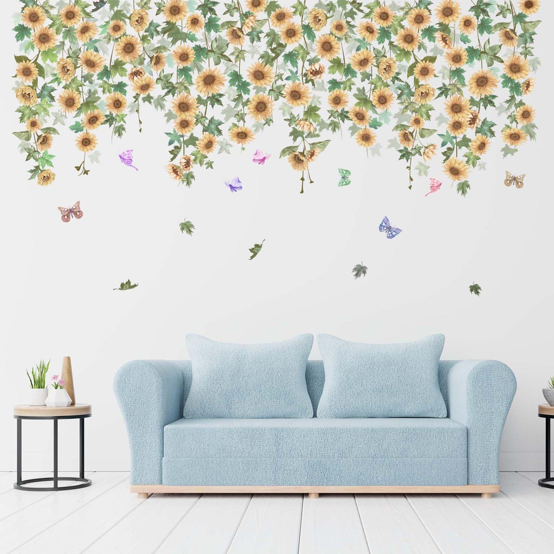 Amimagen Sunflower Hanging Vines Flowers Wall Stickers - Green Plants Tropical Leaves Floral Wall Decals - Bedroom Living Room Sofa TV Background Home Wall Decor