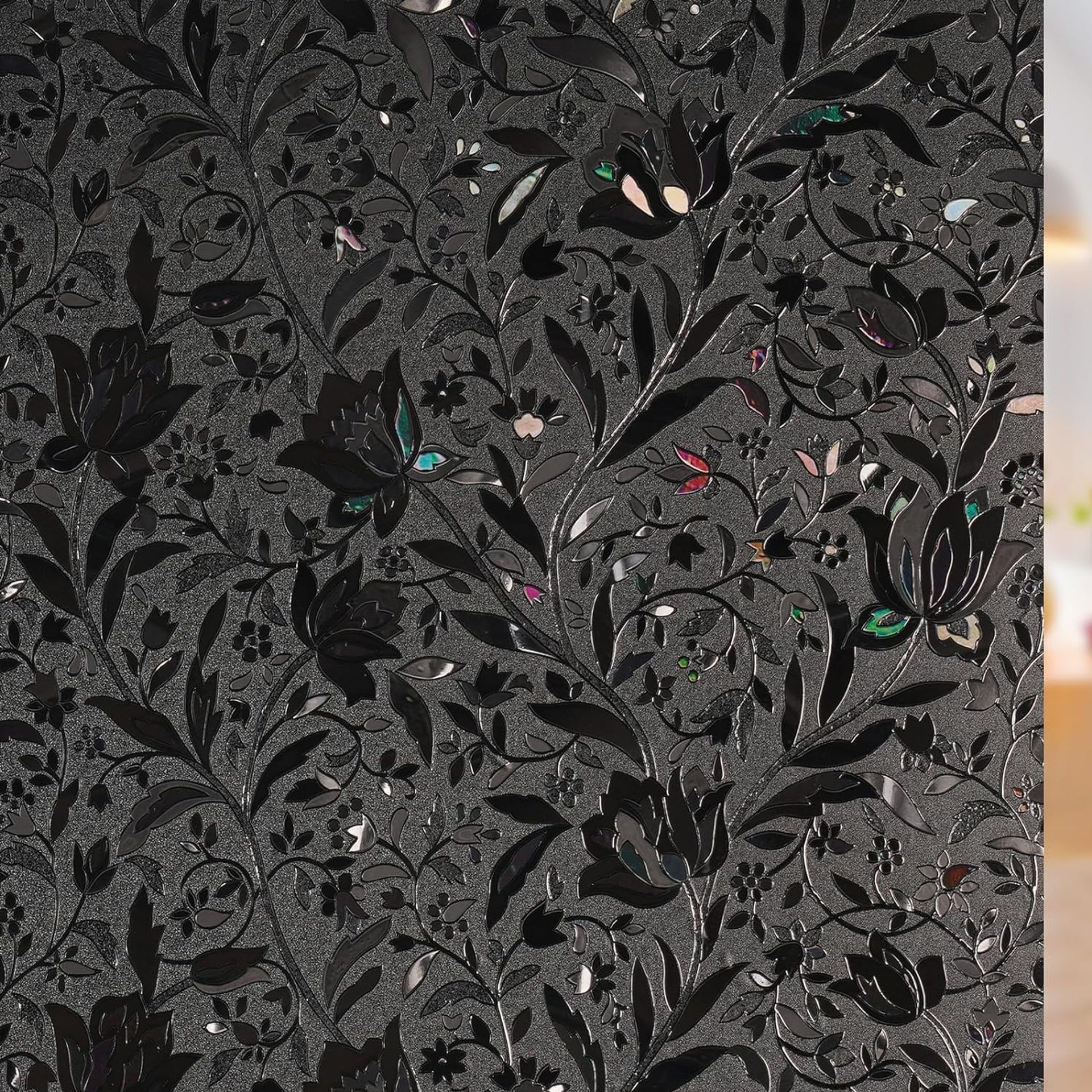 3D Blackout Window Film Privacy Day & Night UV Protection Tulip Design - Black 75x300cm