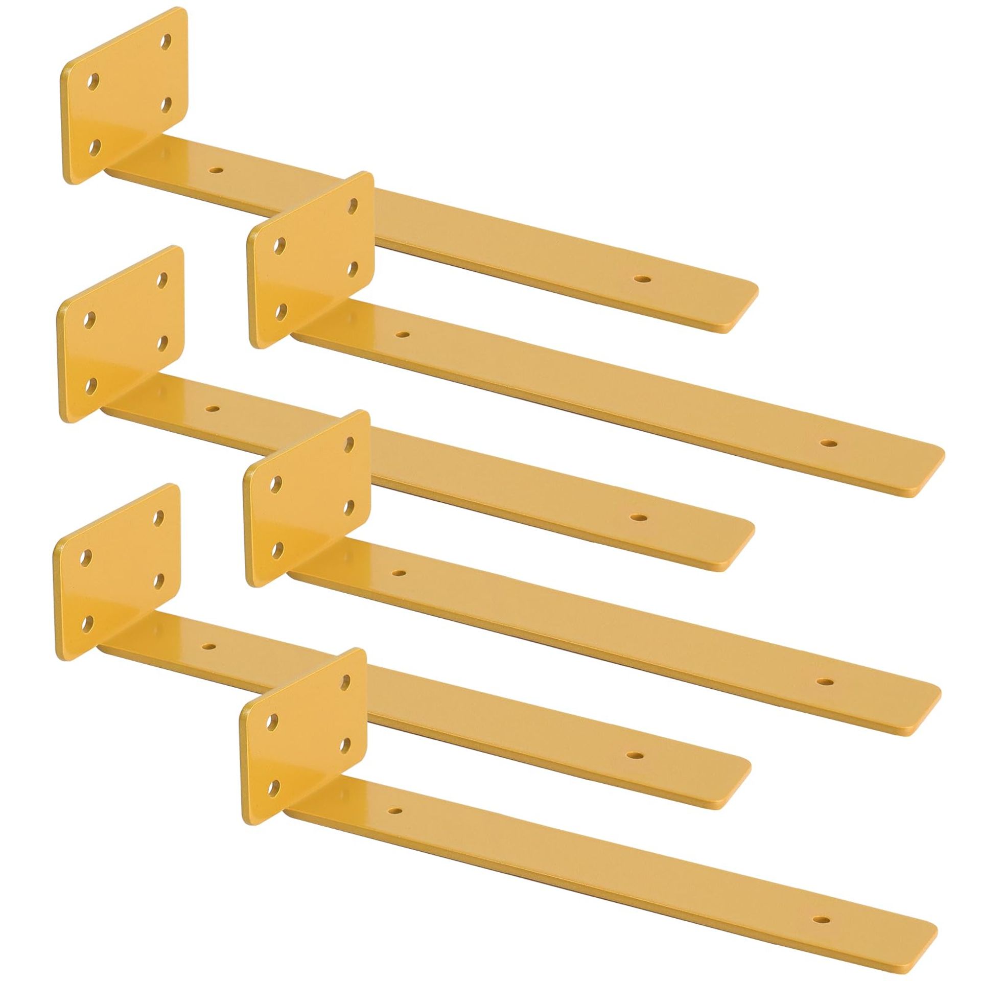 6 Pack Floating L Shelf Brackets Heavy Duty Invisible Industrial Metal Supports for Wall Shelves - Yellow 13.8in (4mm Thick)