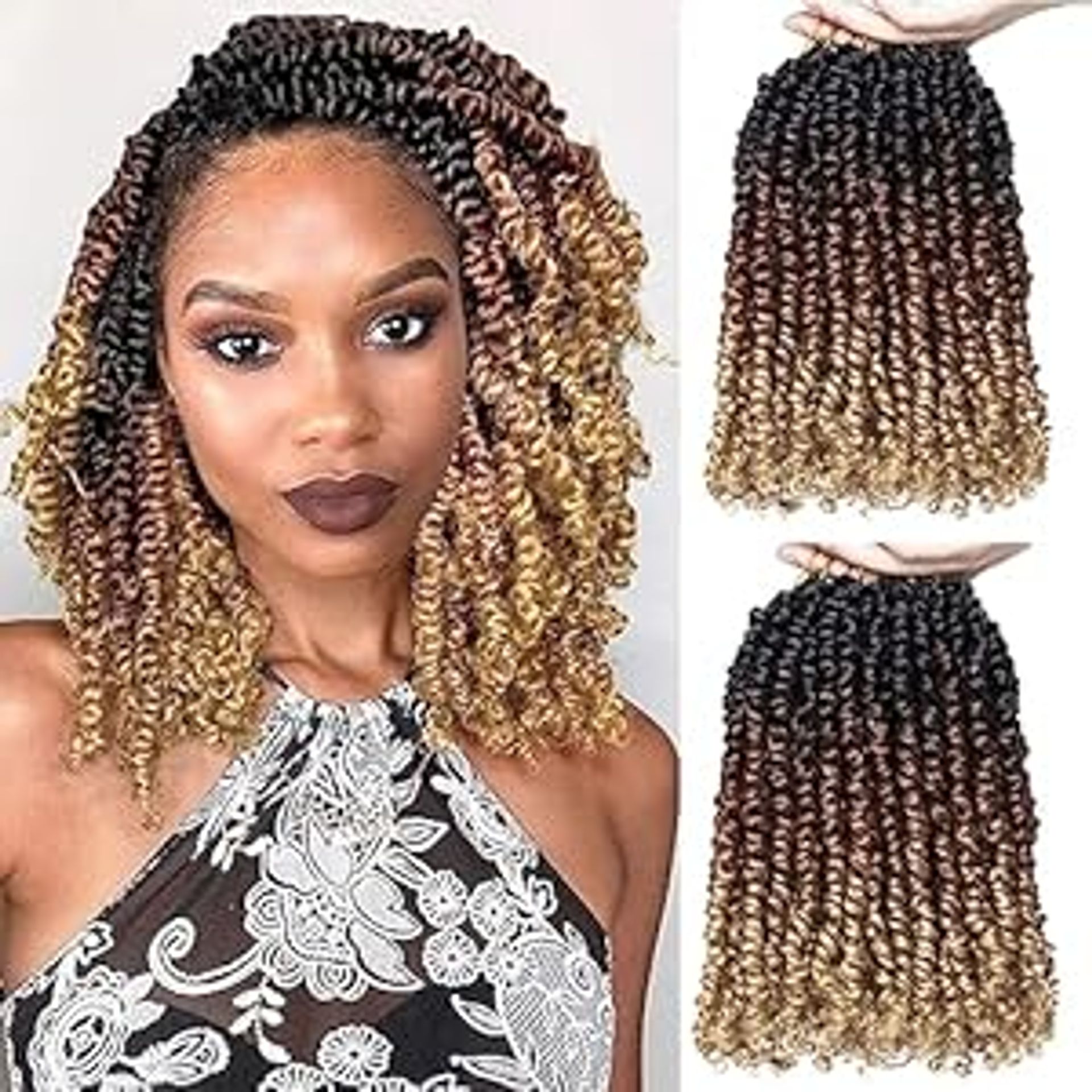 Pre-Twisted Passion Twist Crochet Hair Extensions 3-Tone Water Wave 8 Pack - 1B3027# 10 Inch