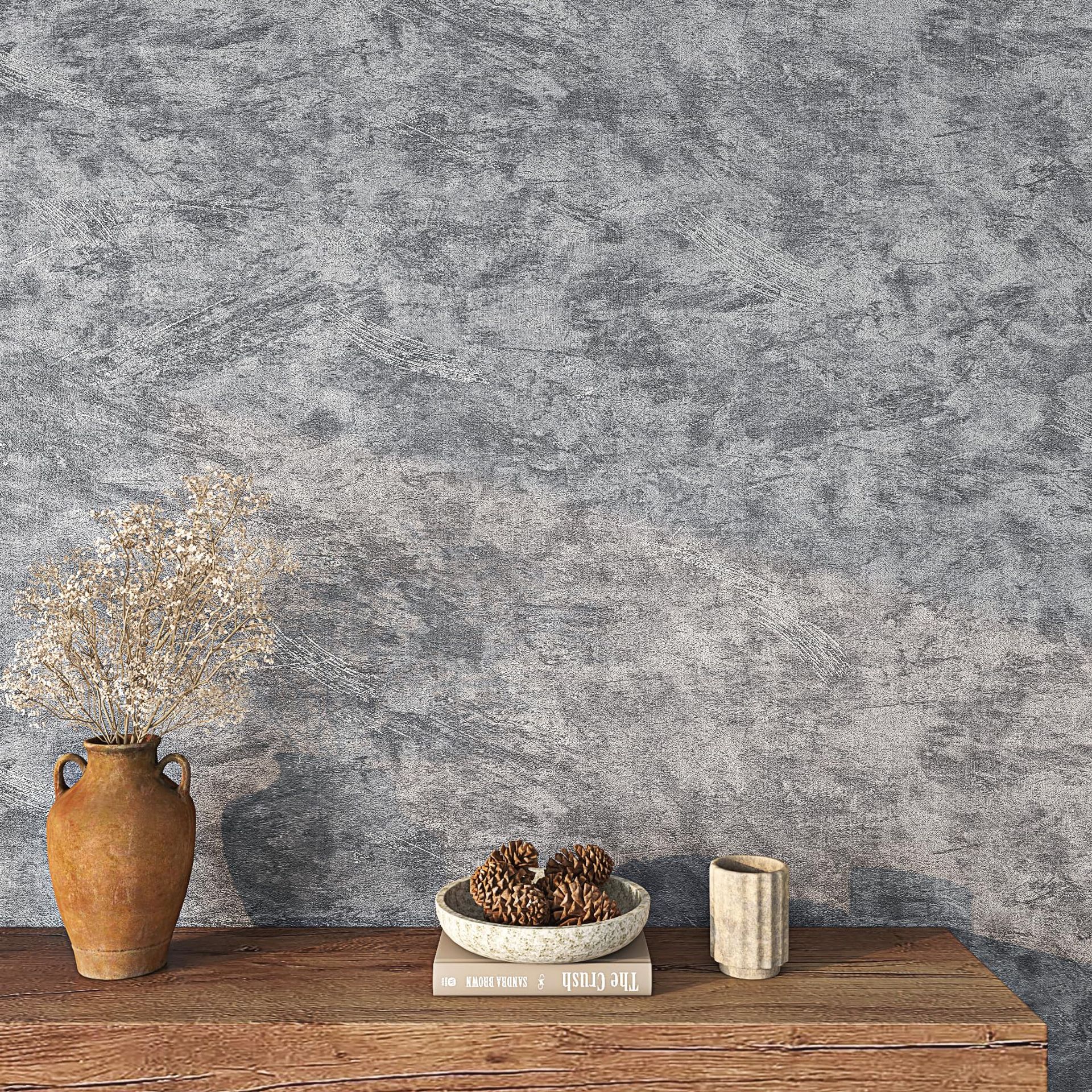 Peel & Stick Concrete Effect Wallpaper 40cm x 6m – Grey Waterproof Vinyl for Walls, Worktops, Cupboards & Furniture
