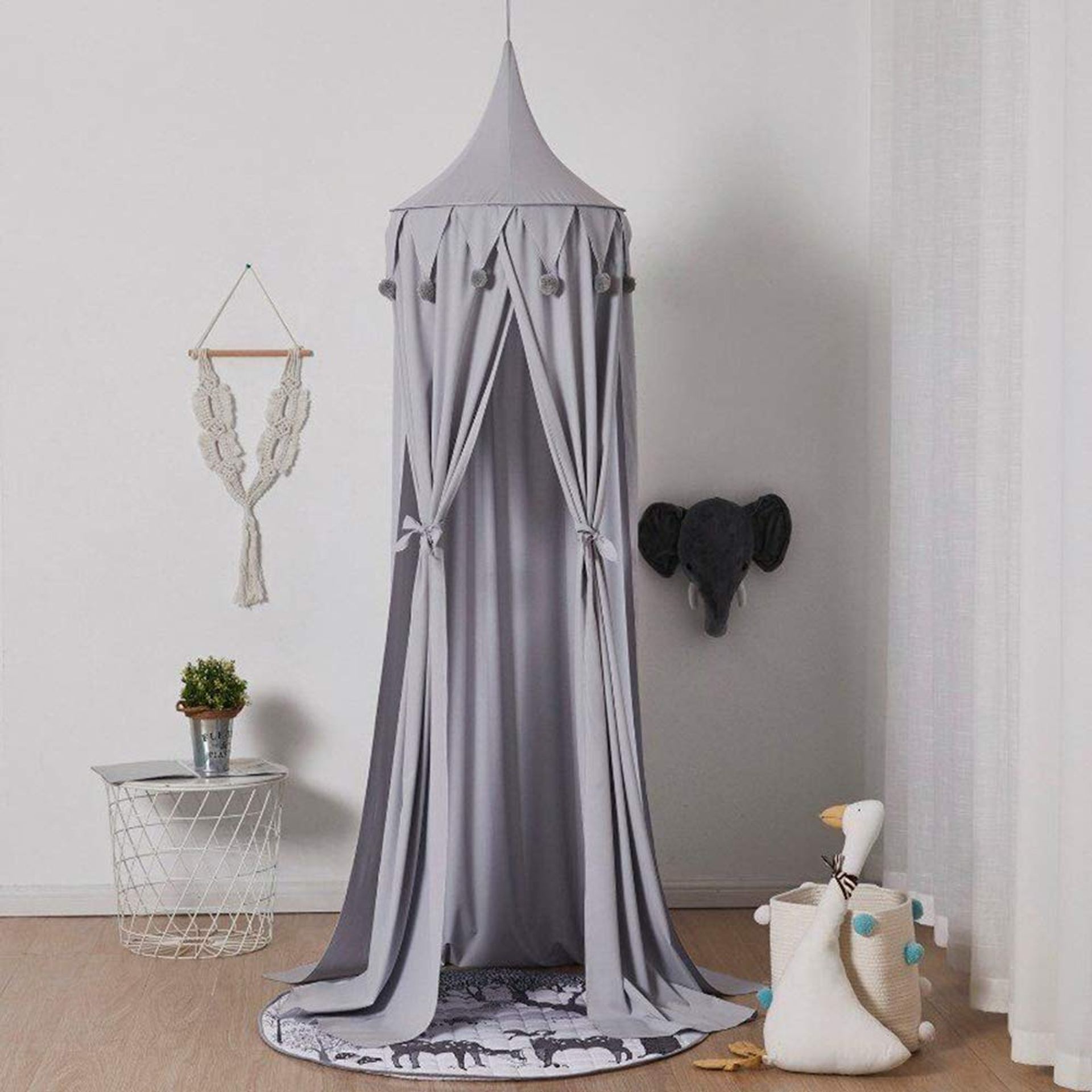 Round Dome Cotton Bed Canopy for Children's Bedroom, Reading Nook & Mosquito Protection - Grey 1 Count - Valentines