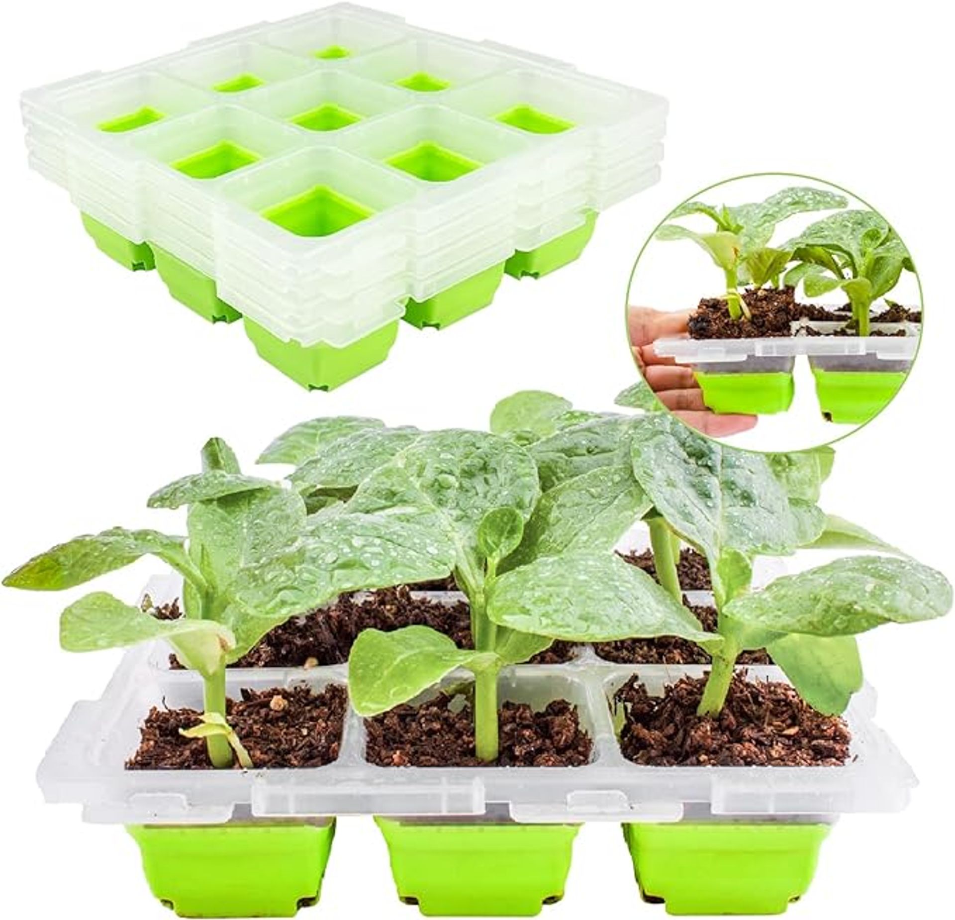 QTUN 2-Pack 18-Cell Reusable Seed Starter Trays - Mini Greenhouse Kit for Vegetables, Flowers & Herbs