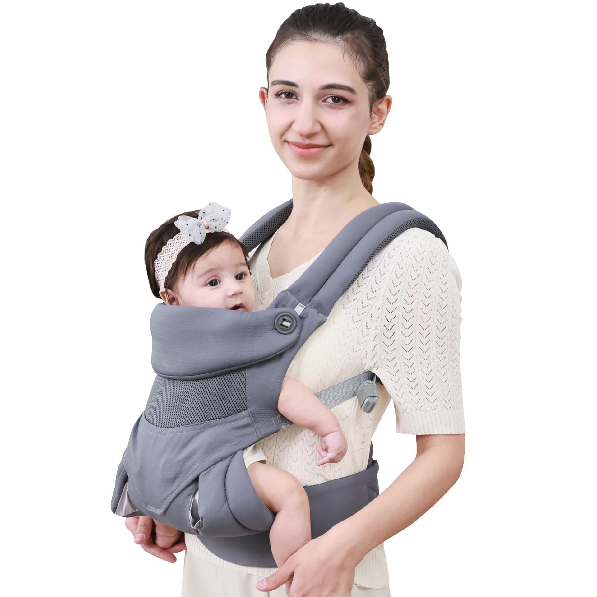 Comfortable Baby Sling Carrier with Belt - Grey, Perfect for Newborns and Infants, Ergonomic Design